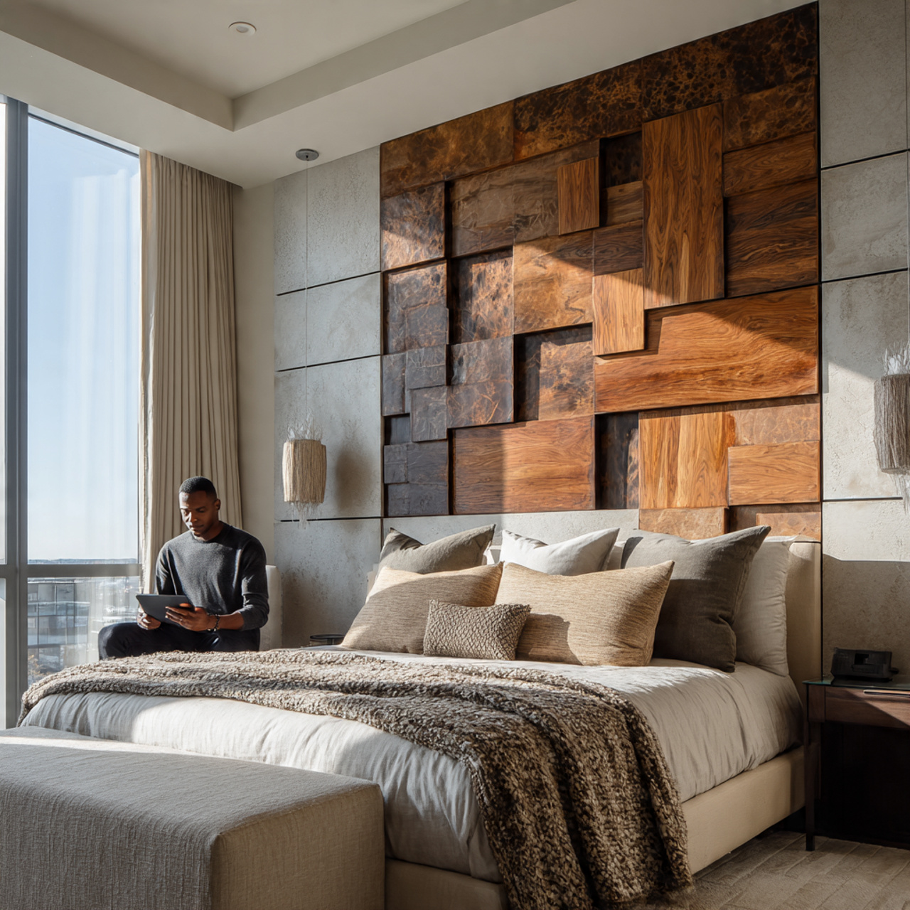 25 Stunning Headboard Ideas to Elevate Your Bedroom Style 22 modern bedroom featuring a bold asymmetrical tiled