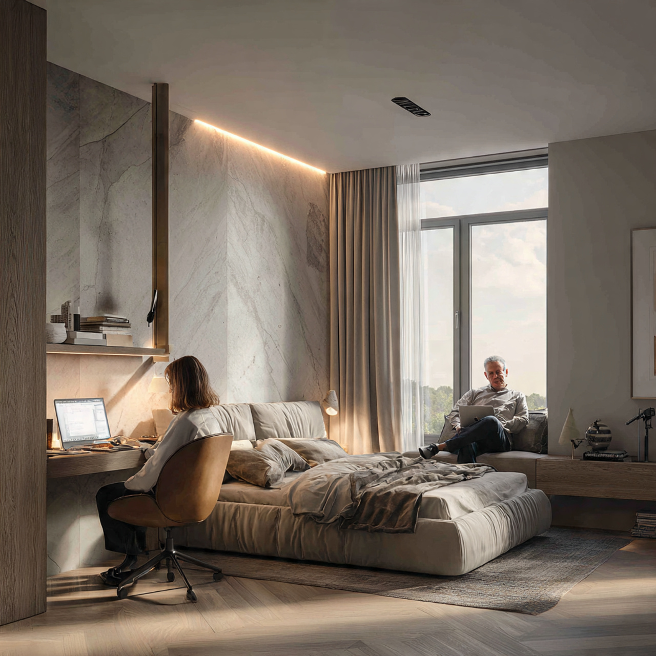 25 Bedroom Layout Ideas for a Stylish, Spacious & Relaxing Retreat 6 modern bedroom featuring a home office zone