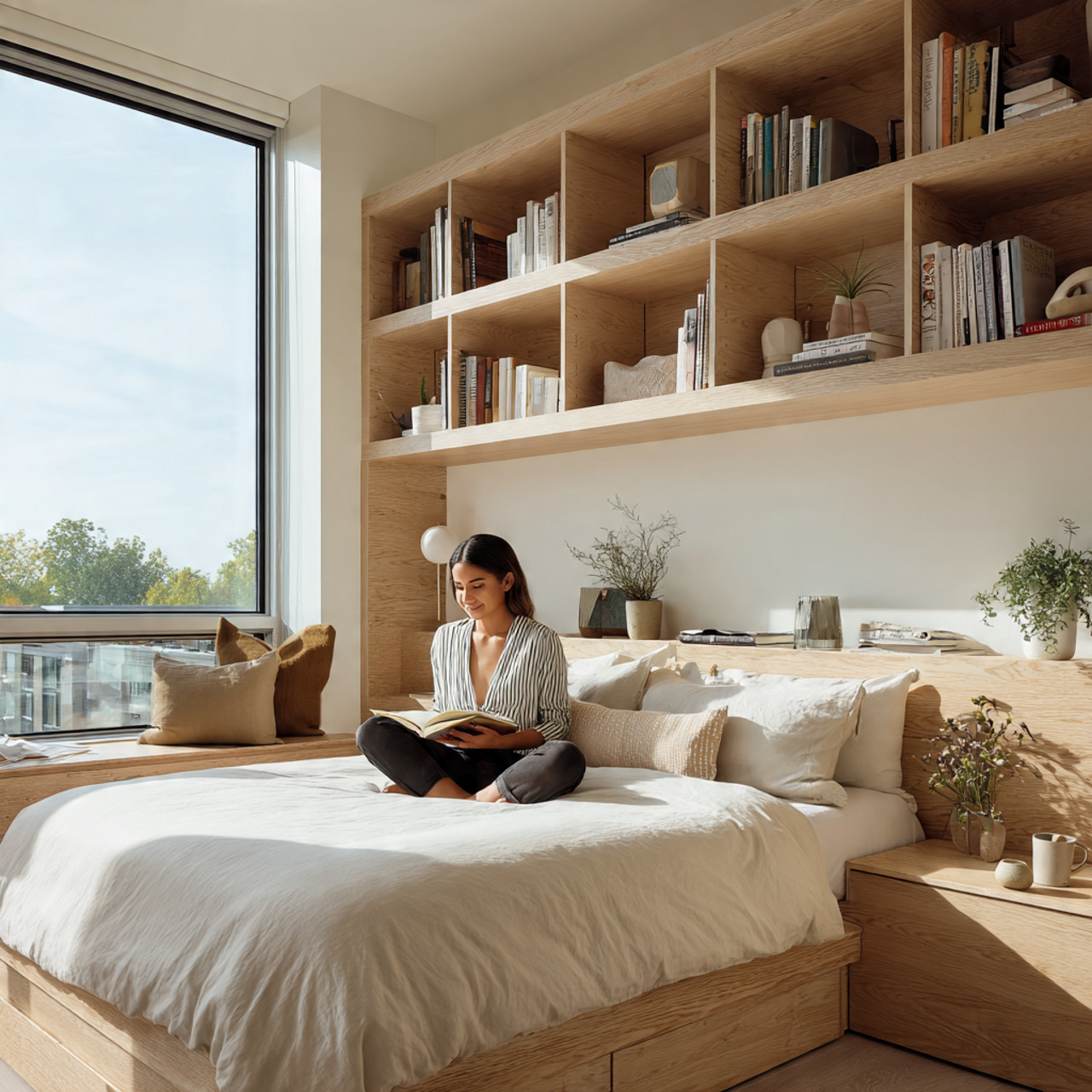 25 Stunning Headboard Ideas to Elevate Your Bedroom Style 11 modern bedroom featuring an integrated bedside shelving