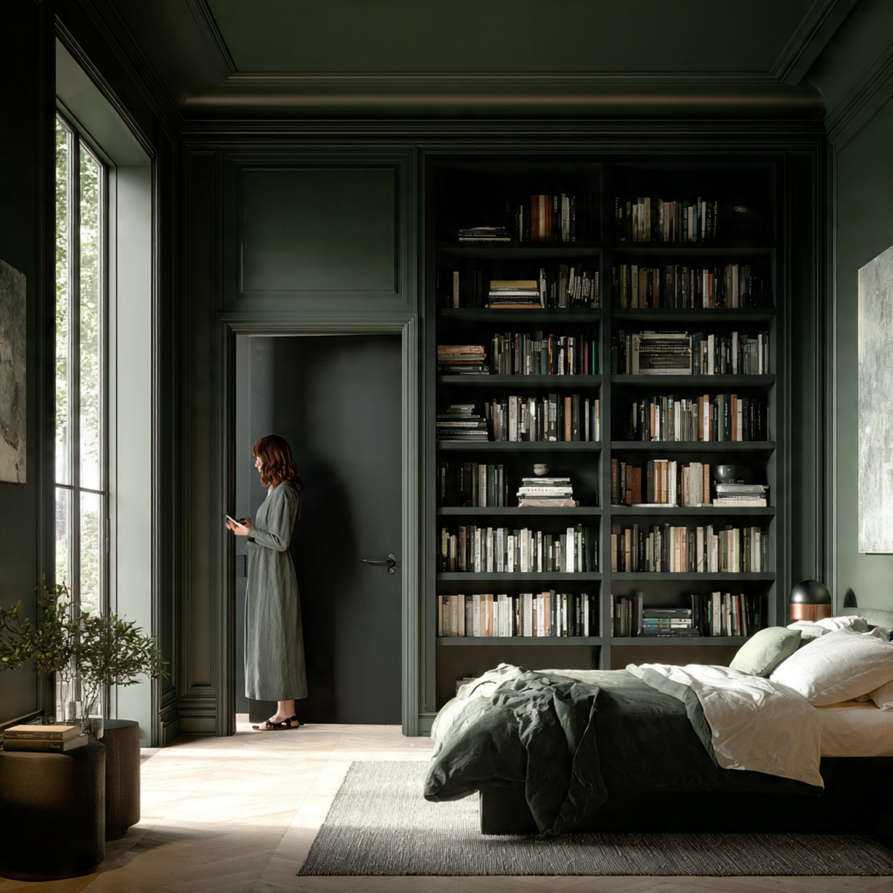 25 Sage Green Bedroom Ideas: Calm, Stylish & Inspiring Designs 18 modern bedroom featuring deep forest green accents