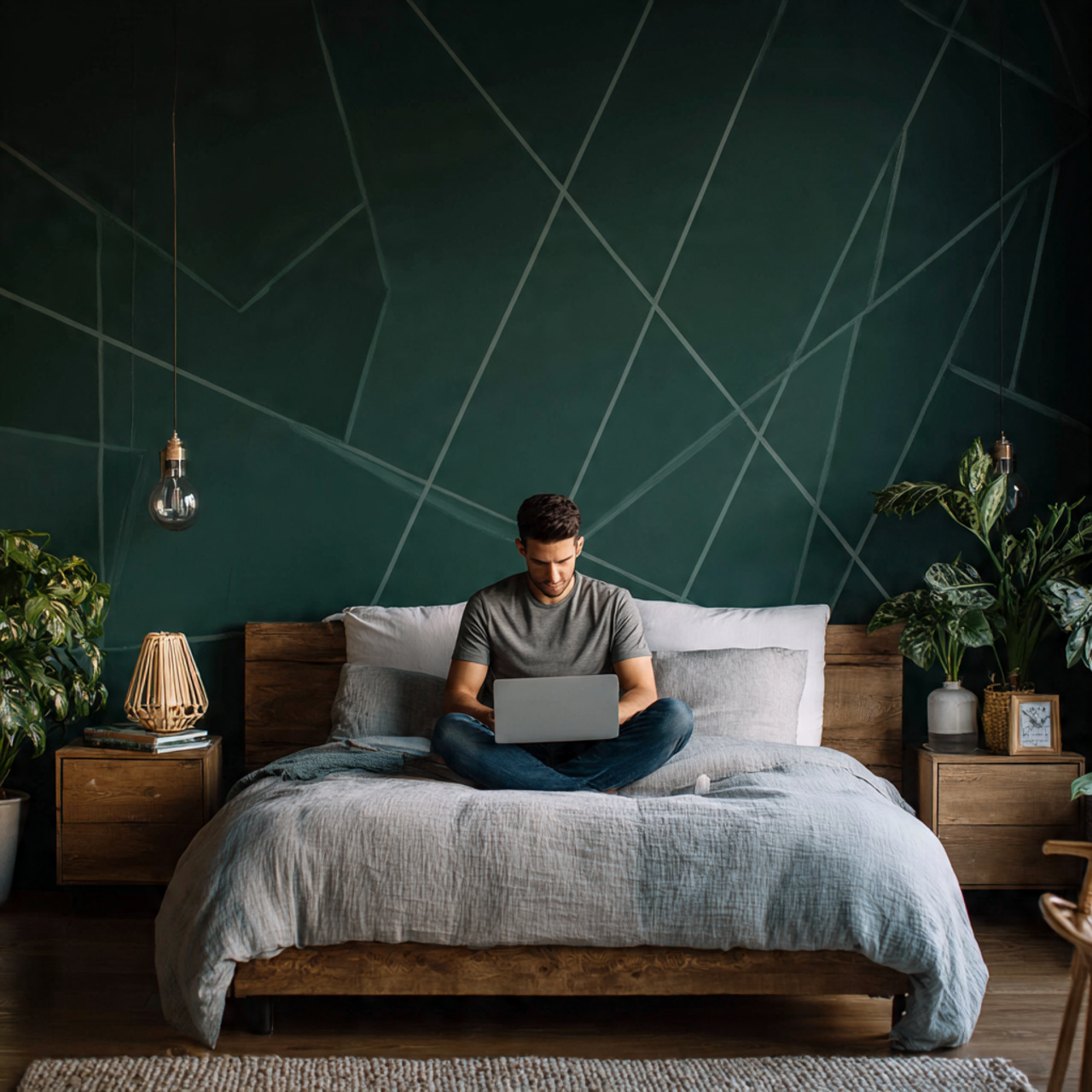 25 Best Dark Green Bedroom Ideas for a Luxe & Relaxing Space 9 modern bedroom with a feature wall covered