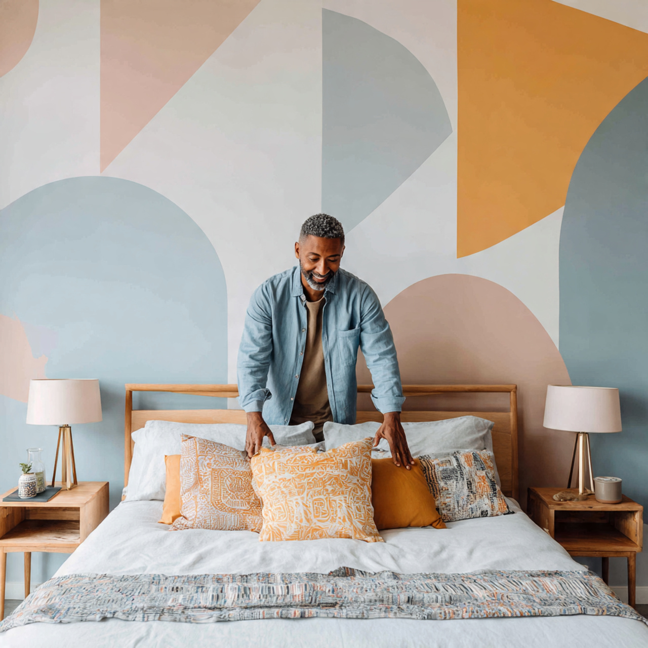 25 Stunning Headboard Ideas to Elevate Your Bedroom Style 4 modern bedroom with a geometric painted wall