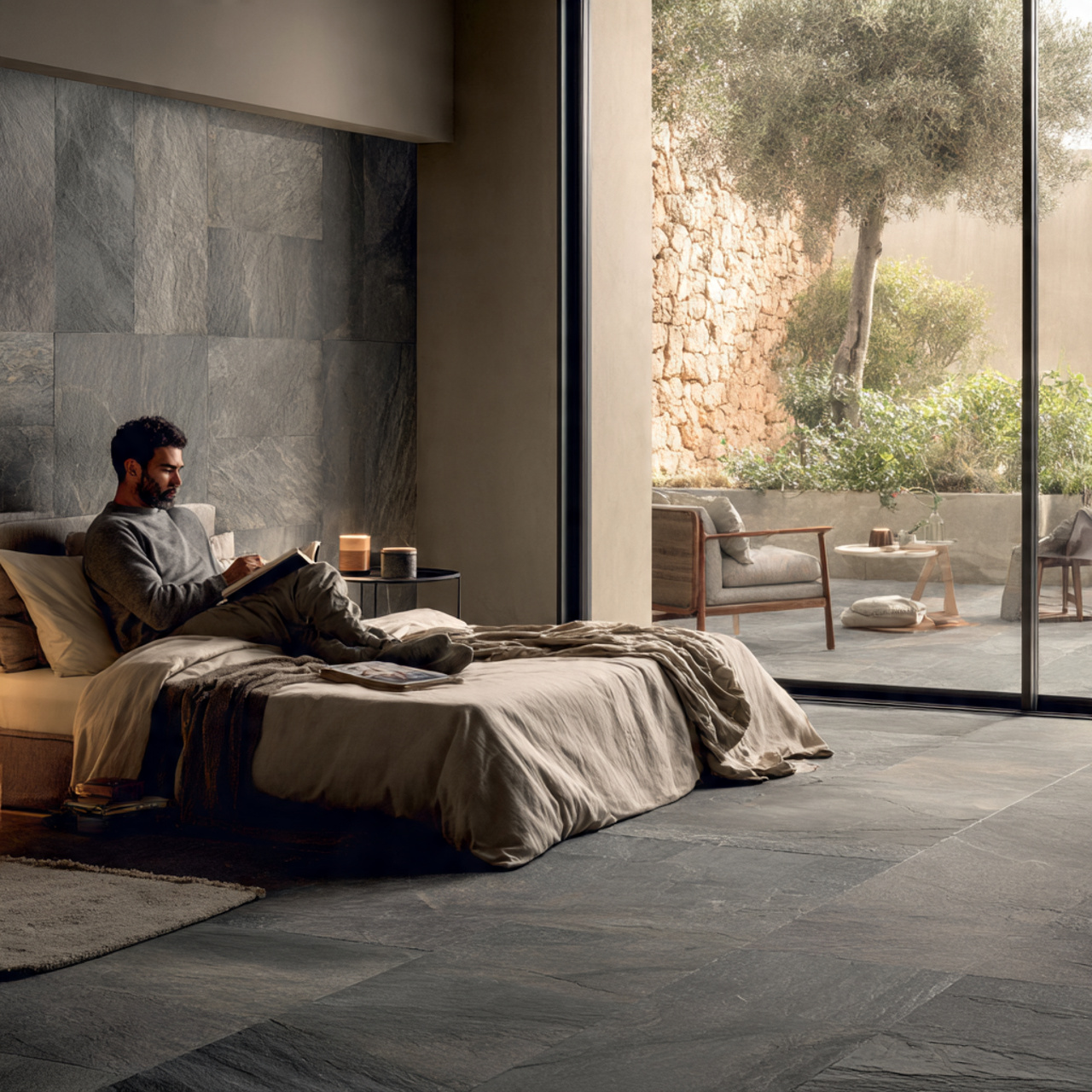 25 Bedroom Flooring Ideas That Inspire Serenity & Elegance 12 modern bedroom with large format slate slab