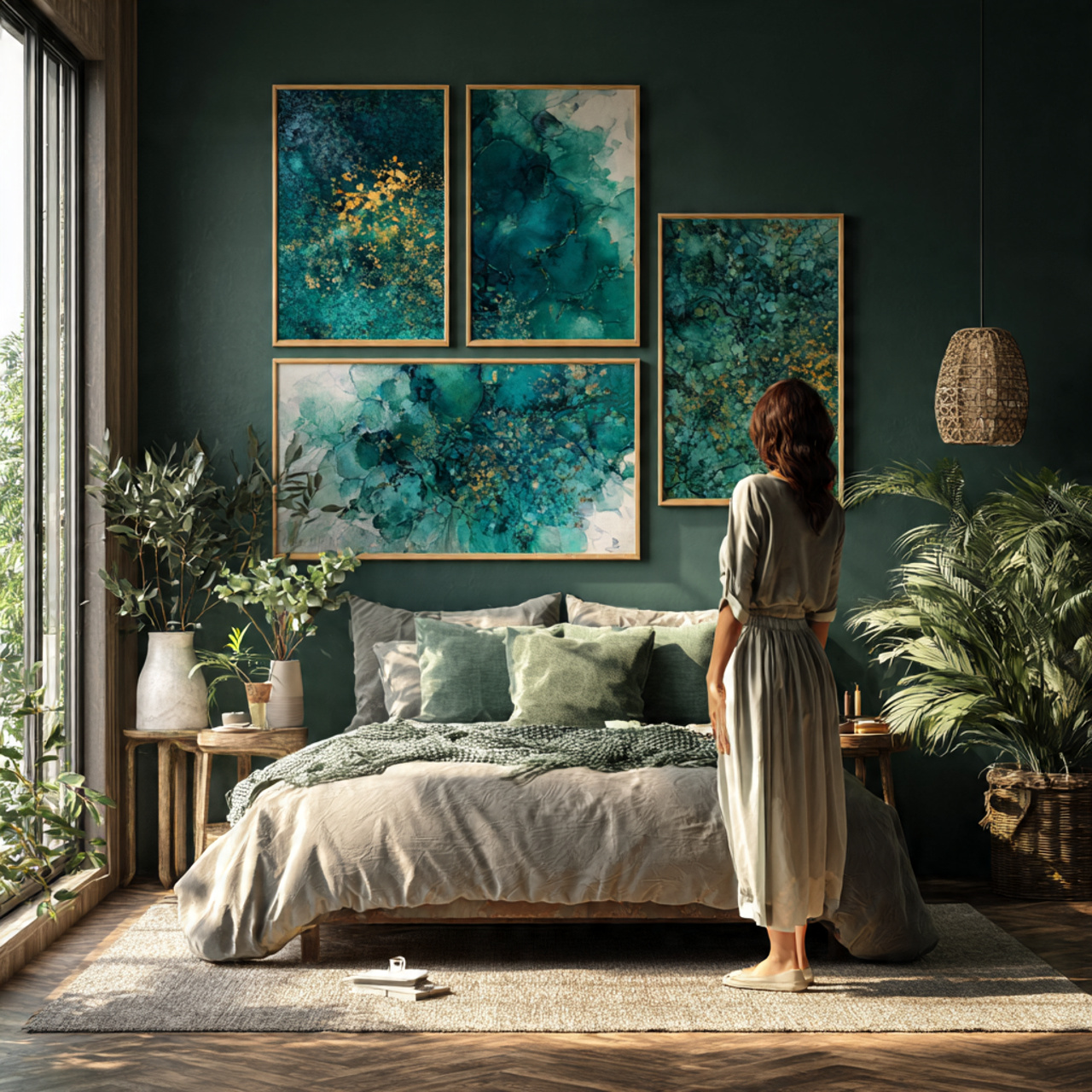 25 Best Dark Green Bedroom Ideas for a Luxe & Relaxing Space 25 modern bedroom with wall art featuring deep