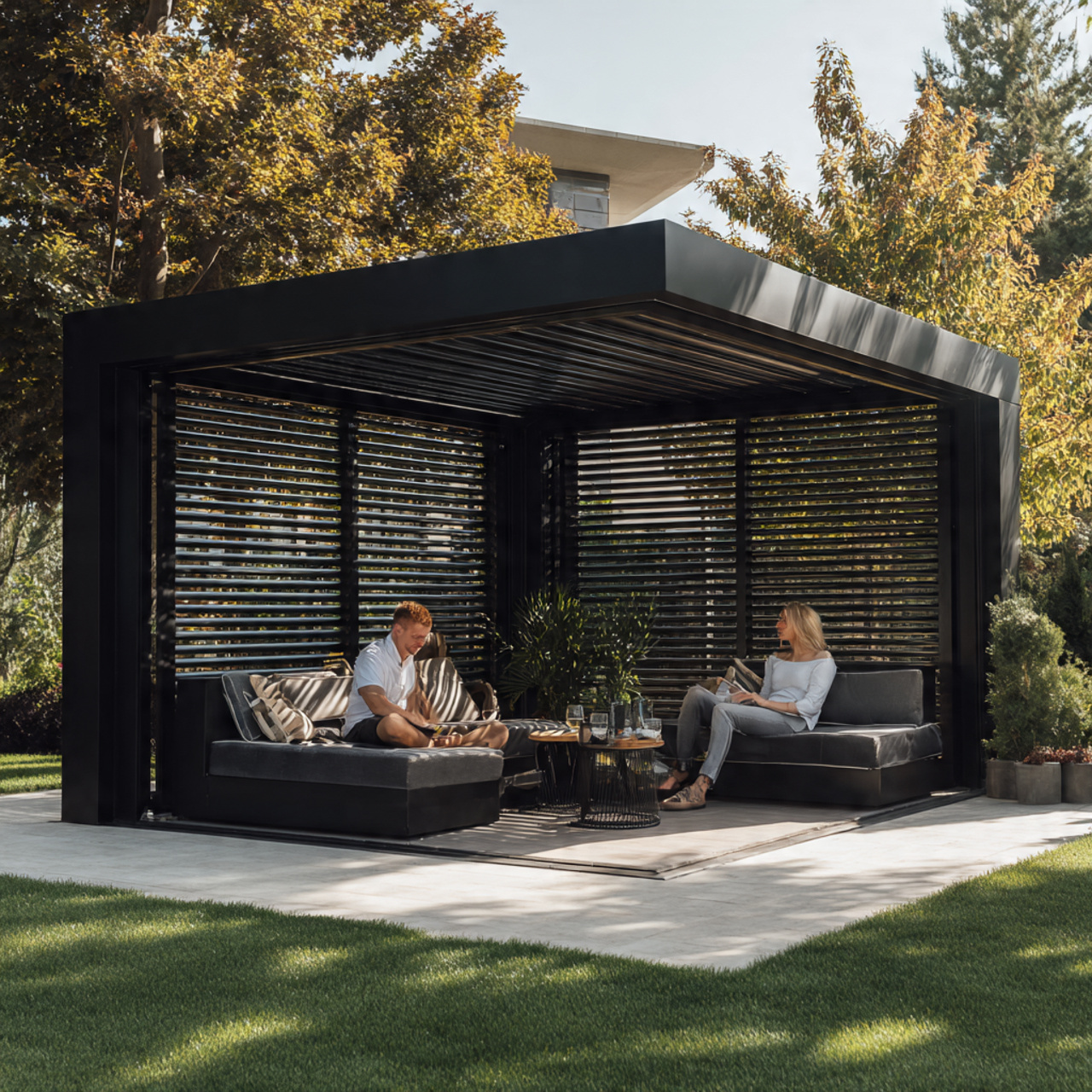 25 Backyard Gazebo Ideas: Stunning Designs to Elevate Your Yard 16 modern black aluminum backyard gazebo with sleek