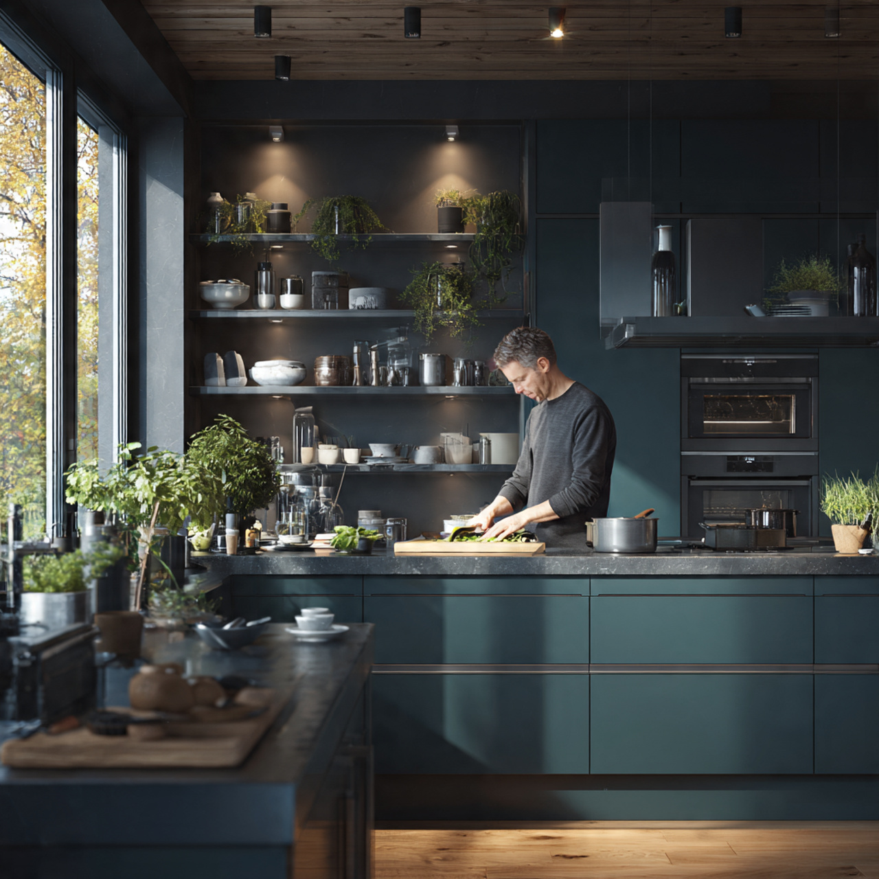 25 Stunning Dark Kitchen Cabinets Ideas for Modern Homes 12 modern kitchen with inky teal dark kitchen