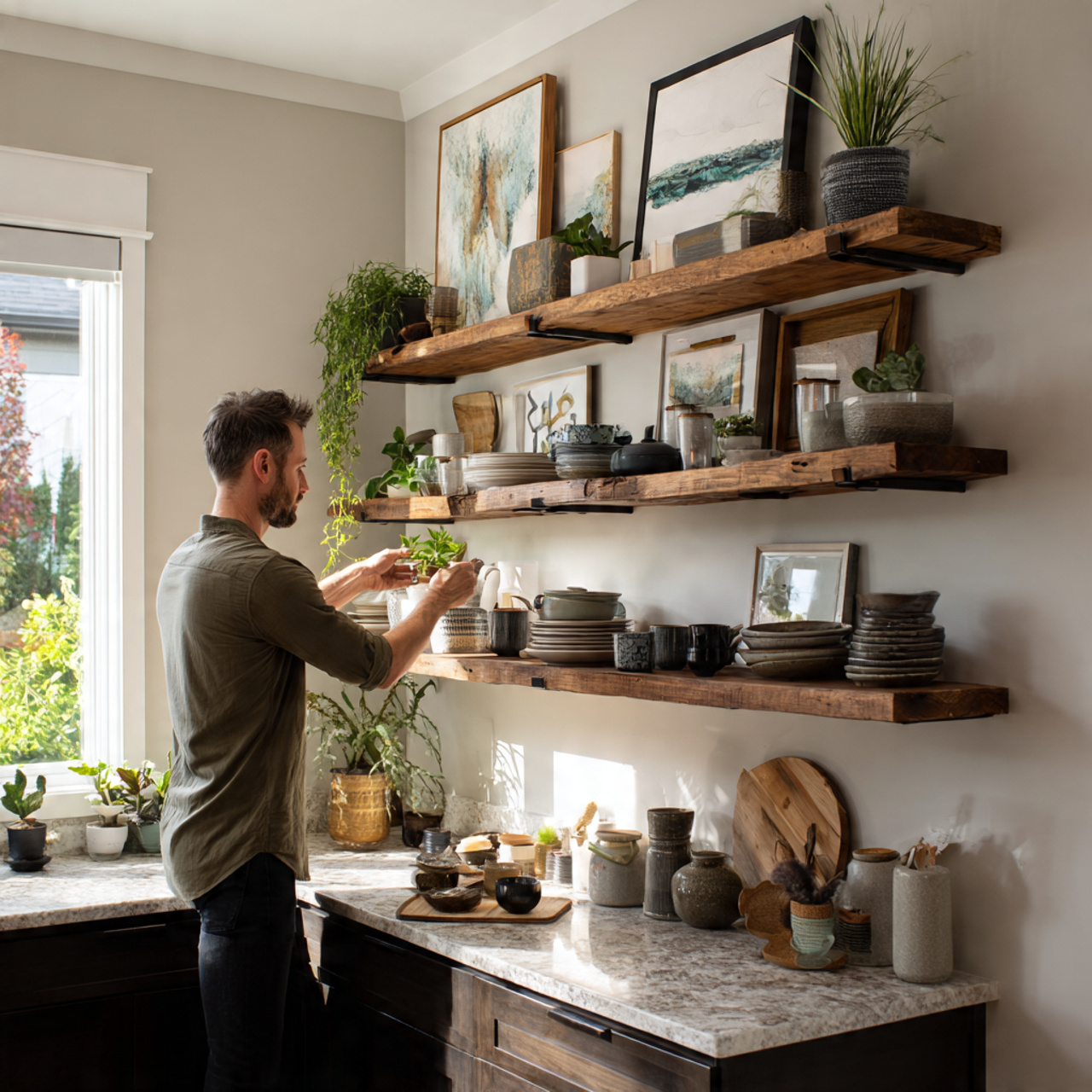 25 Room Decor Ideas for a Stylish, Cozy & Modern Home 4 modern kitchen with open shelves displaying neatly