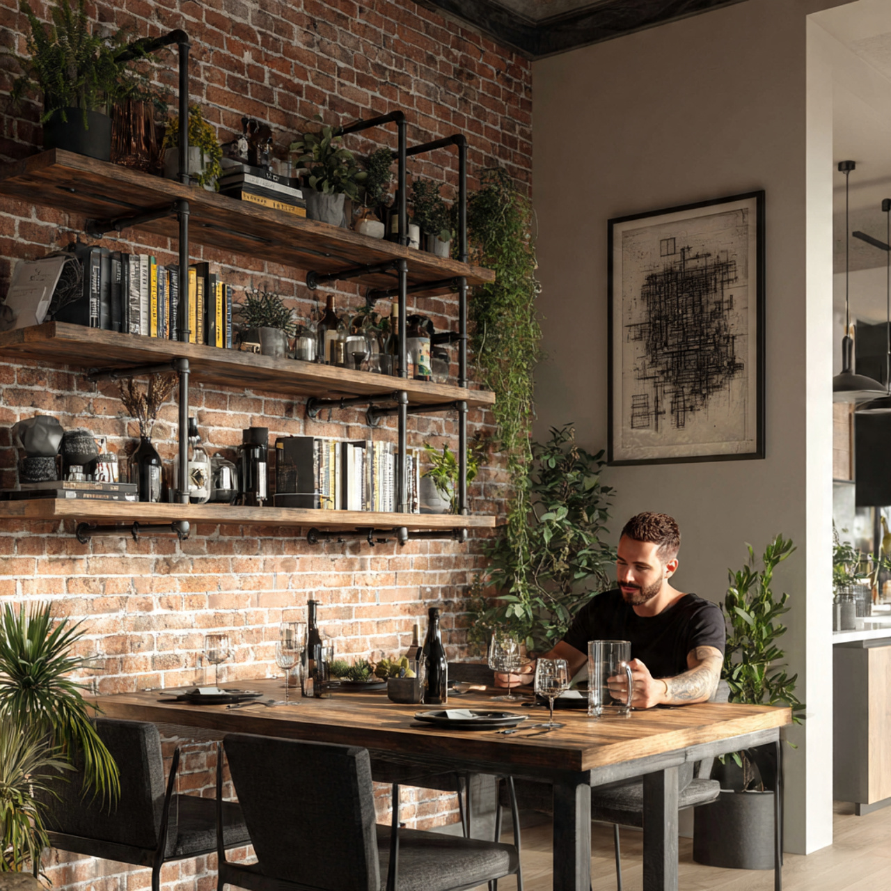 25 Creative Dining Room Wall Decor Ideas to Elevate Your Home 13 modern loft dining room with industrial pipe