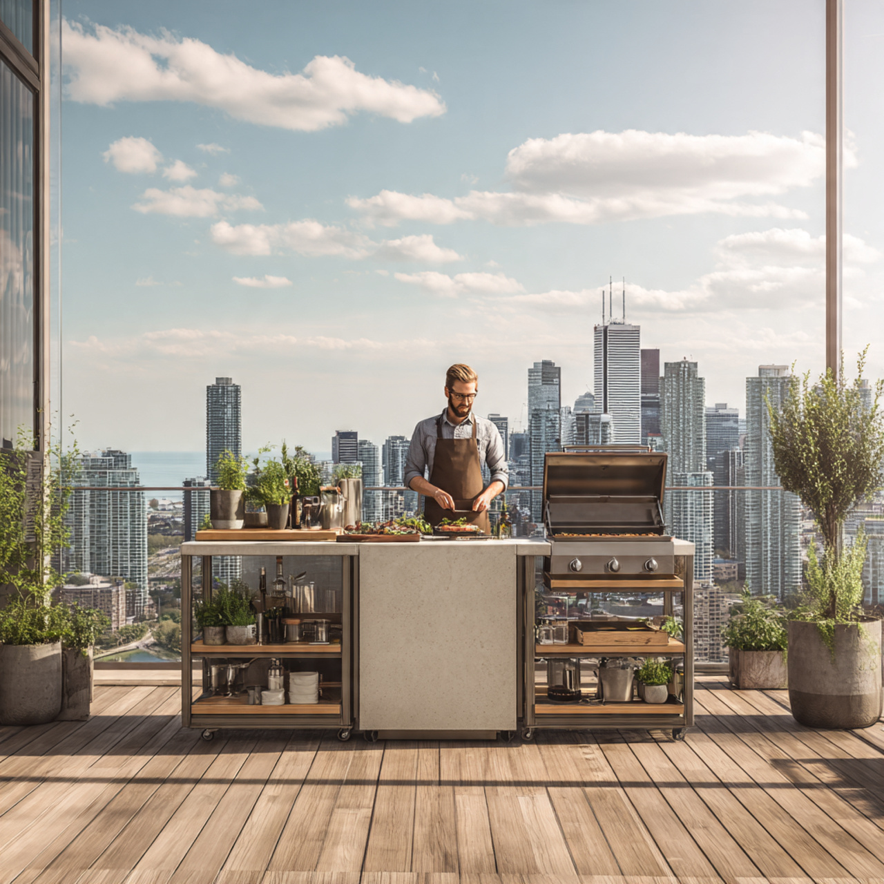 outdoor kitchen on a compact urban balcony