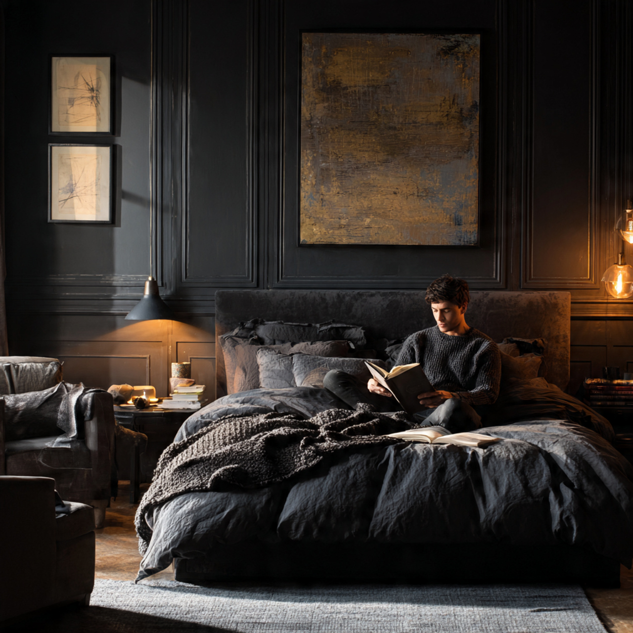 25 Creative Bedroom Ideas to Elevate Comfort & Style Instantly 7 realistic bedroom showcasing dark moody charcoal bedroom