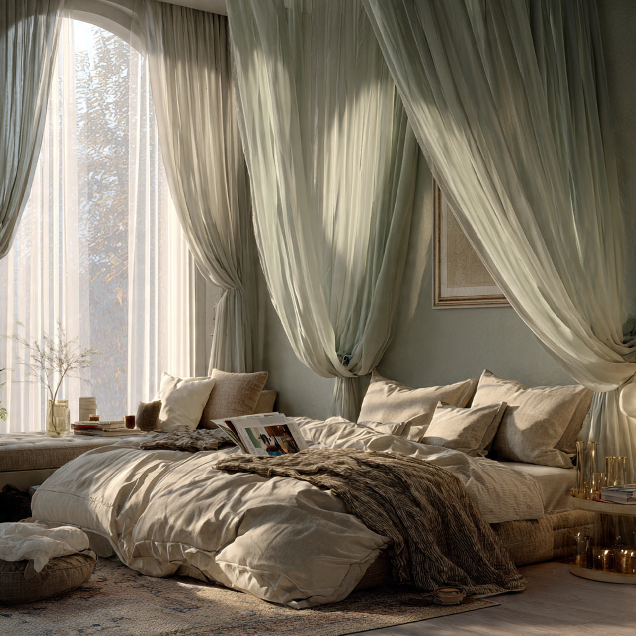 25 Sage Green Bedroom Ideas: Calm, Stylish & Inspiring Designs 19 romantic bedroom with a canopy bed draped