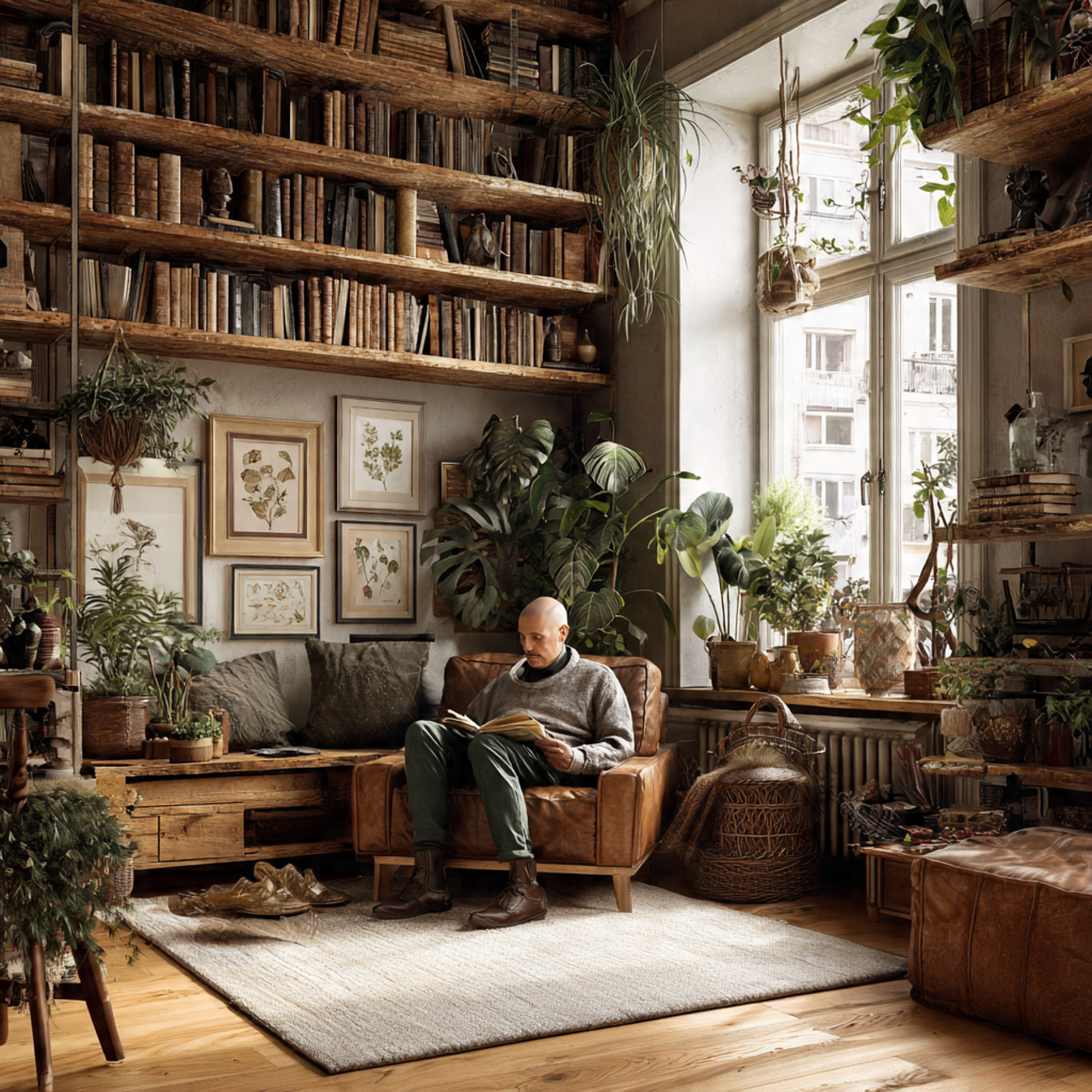 rustic cottagecore living room with open timber