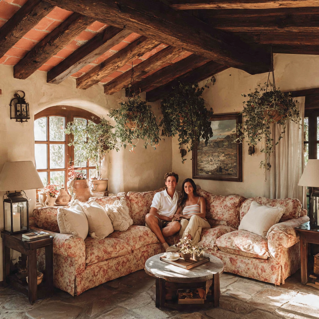 rustic cottagecore living room with reclaimed wood