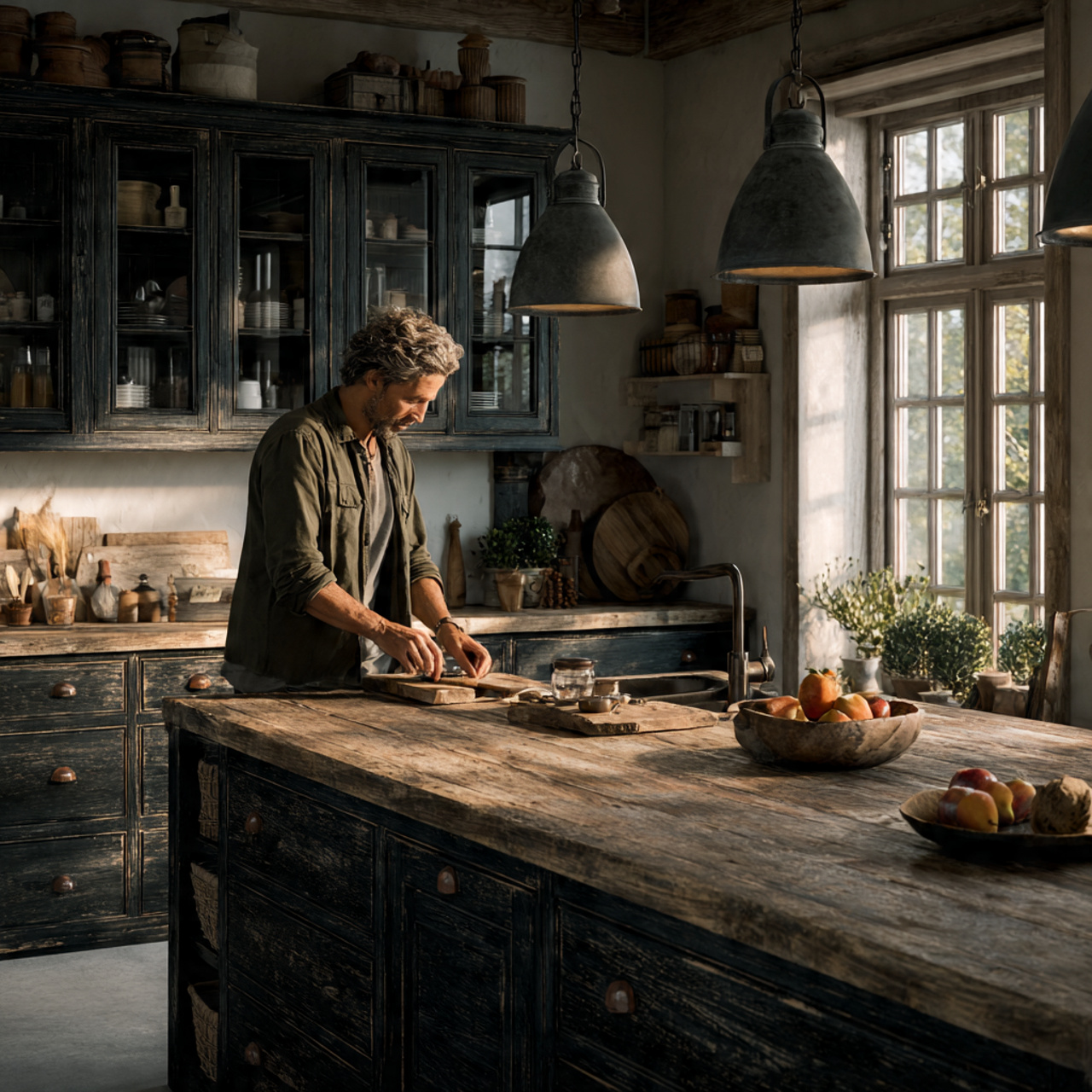 25 Stunning Dark Kitchen Cabinets Ideas for Modern Homes 18 rustic farmhouse kitchen with raven black distressed
