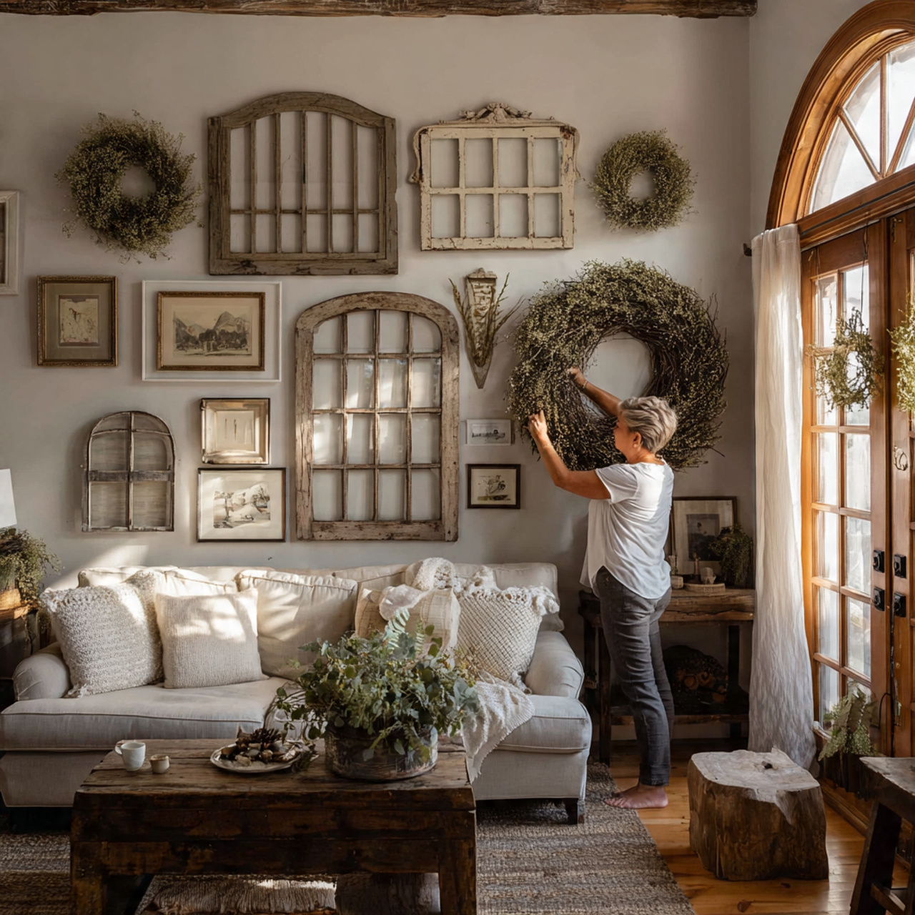 25 Living Room Wall Decor Ideas for a Stylish Home 16 rustic living room with repurposed vintage window