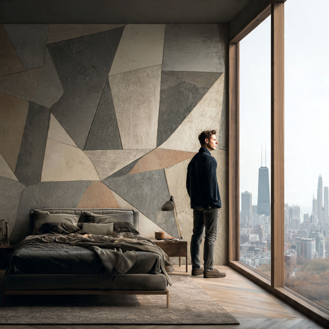 25 Bedroom Wallpaper Ideas That Instantly Transform Your Space 2 showcasing abstract geometric shapes modern bedroom with