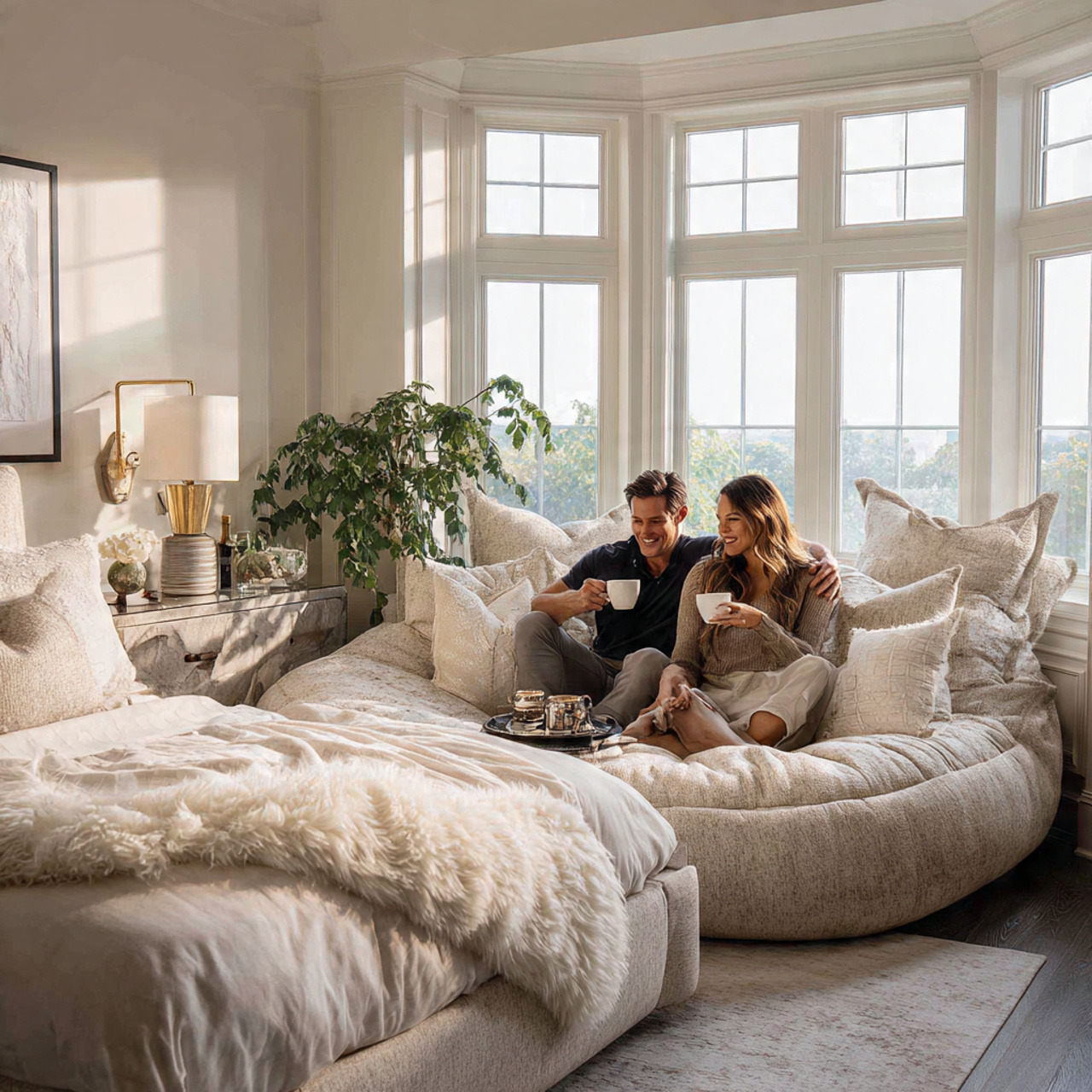 25 Bedroom Layout Ideas for a Stylish, Spacious & Relaxing Retreat 12 spacious bedroom with wraparound lounge seating around