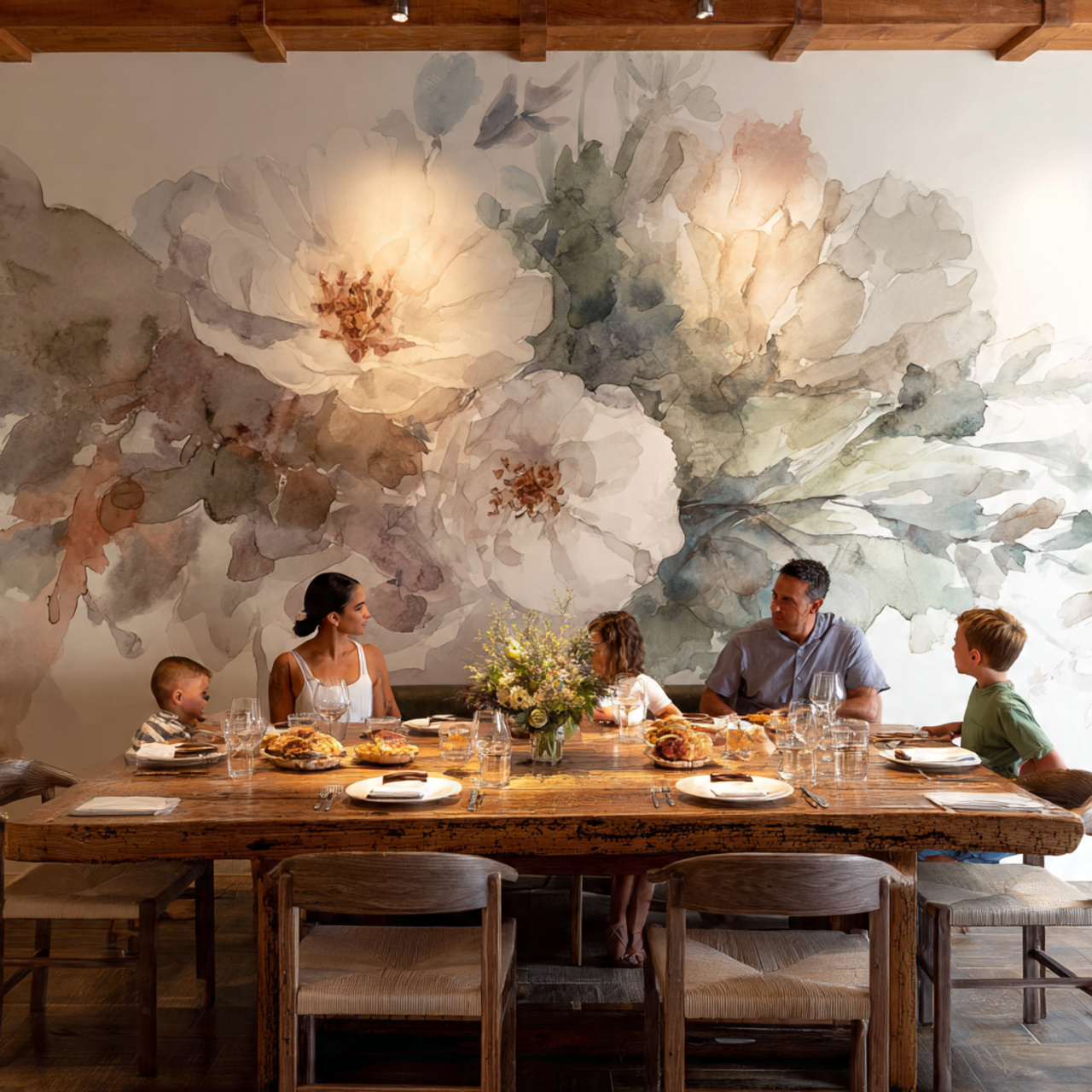 25 Creative Dining Room Wall Decor Ideas to Elevate Your Home 22 spacious dining room featuring a custom hand painted