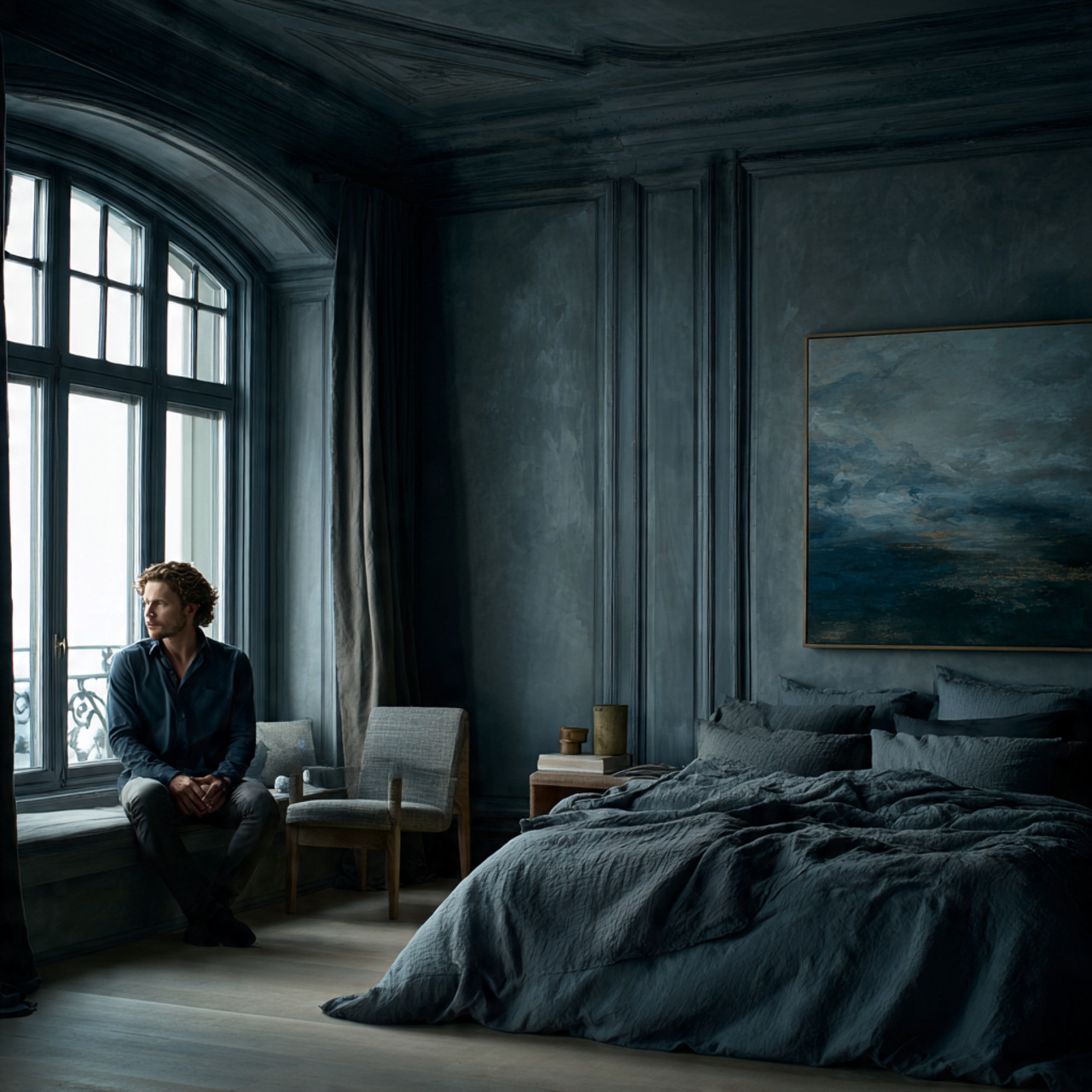 25 Bedroom Colour Ideas: Stunning Palettes for a Calm & Stylish Space 23 stormy blue grey walls in a moody