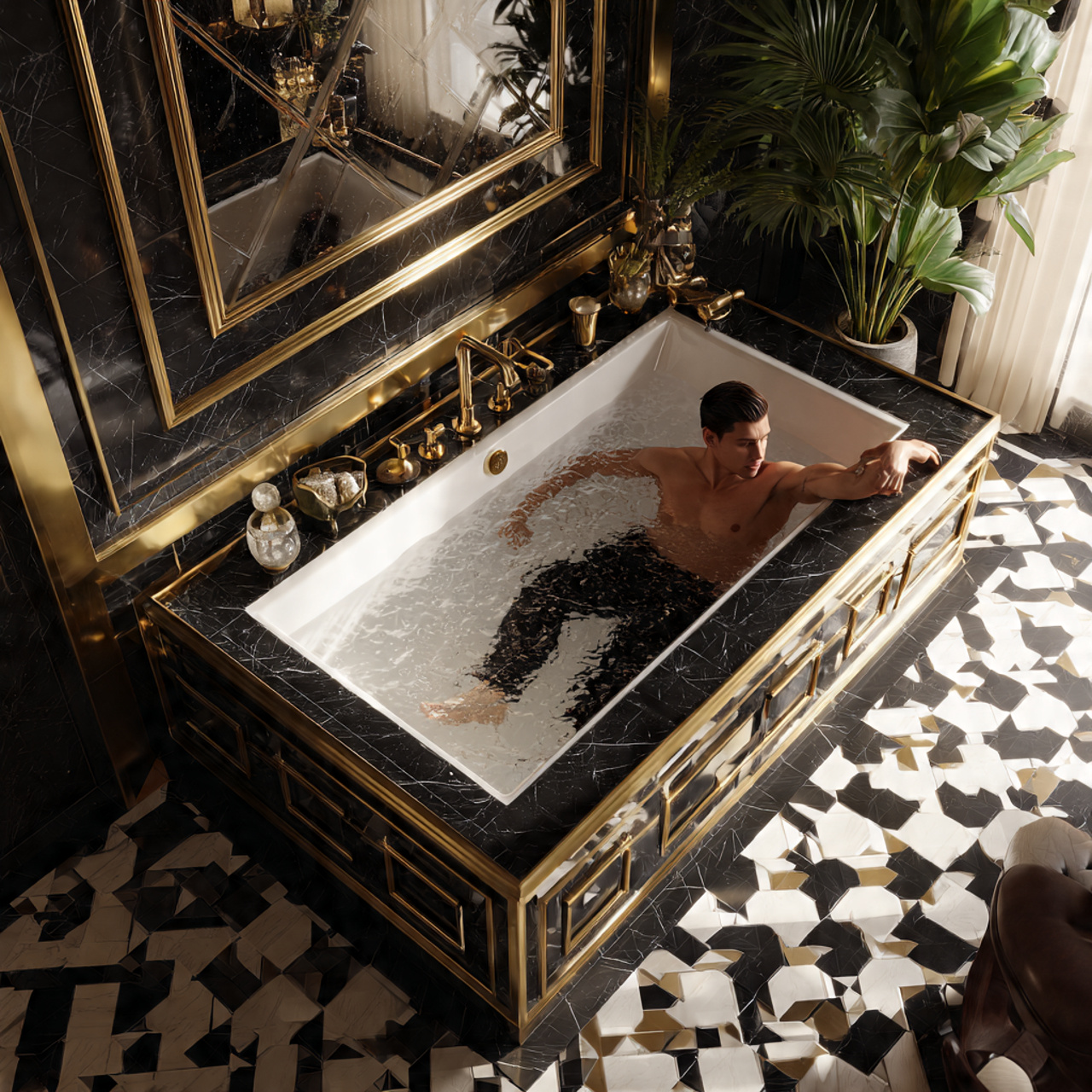 25 Top Bathtub Ideas for Luxury and Modern Comfort 21 stylish bathroom featuring an art deco geometric