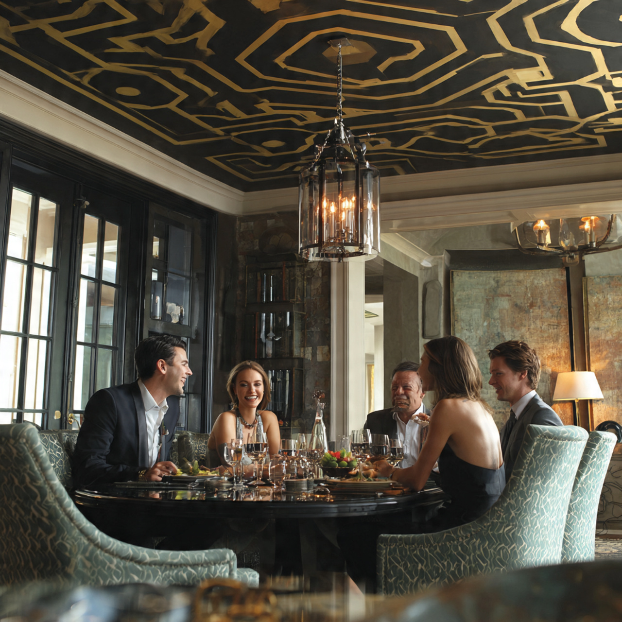 25 Stunning Ceiling Design Ideas to Transform Any Room 5 stylish dining room with modern geometric stencil