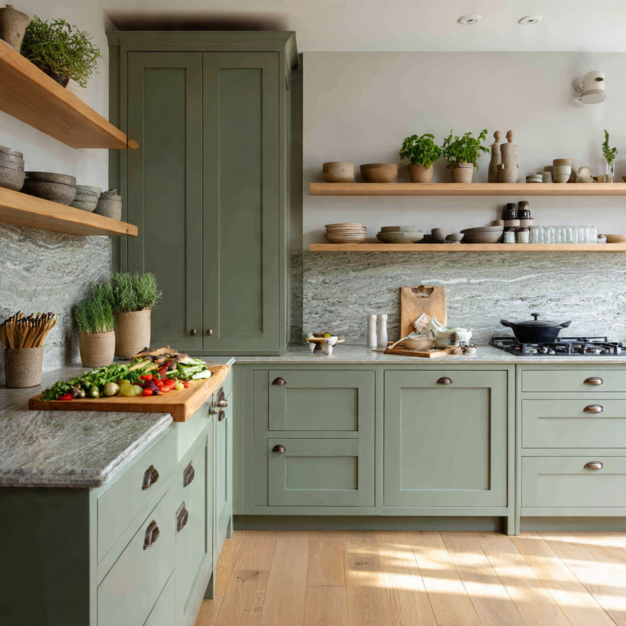 25 Stunning Kitchen Cabinets Ideas for Modern & Stylish Homes 22 tranquil kitchen with soft sage green earthy