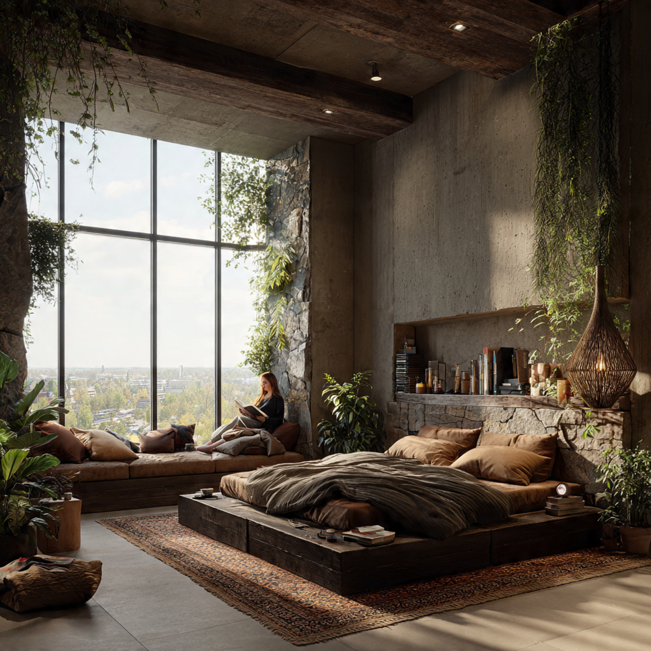 25 Bedroom Decoration Ideas to Create a Stylish & Peaceful Retreat 1 ultra realistic bedroom with biophilic sanctuary design large