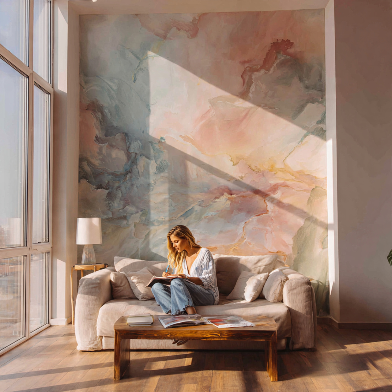 25 Stunning Wall Design Ideas to Transform Your Home 1 ultra realistic living room with a large abstract