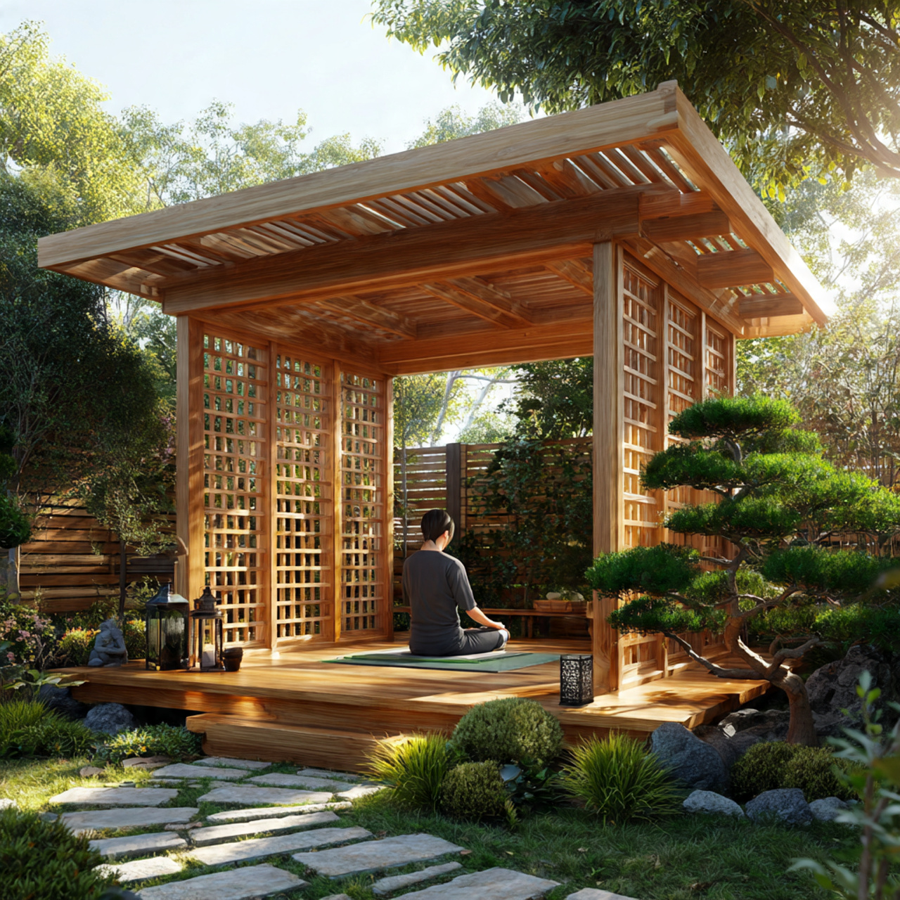 25 Backyard Gazebo Ideas: Stunning Designs to Elevate Your Yard 4 zen inspired cedar backyard gazebo with low profile roof