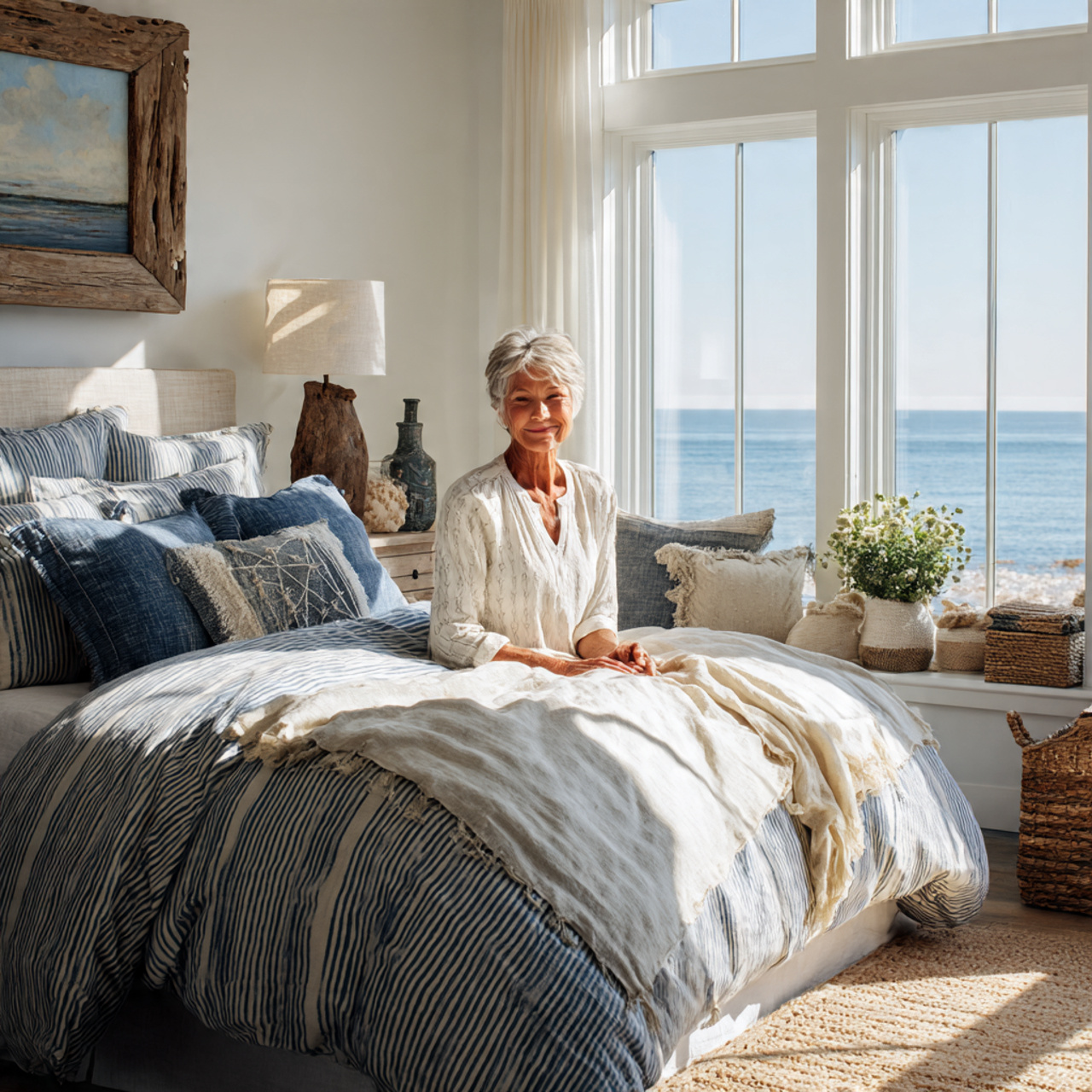 25 Room Decor Bedroom Aesthetic Ideas That Elevate Comfort and Elegance 13 a breezy bedroom with navy and white