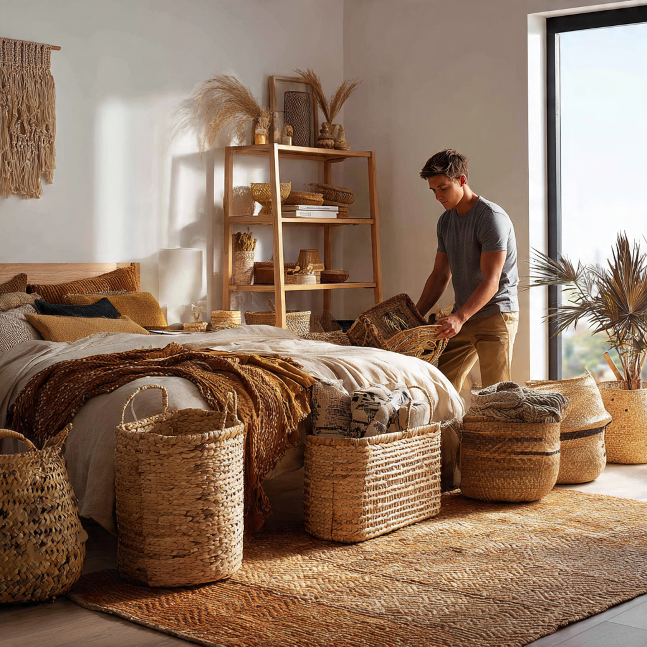 a bright and airy bohemian bedroom corner
