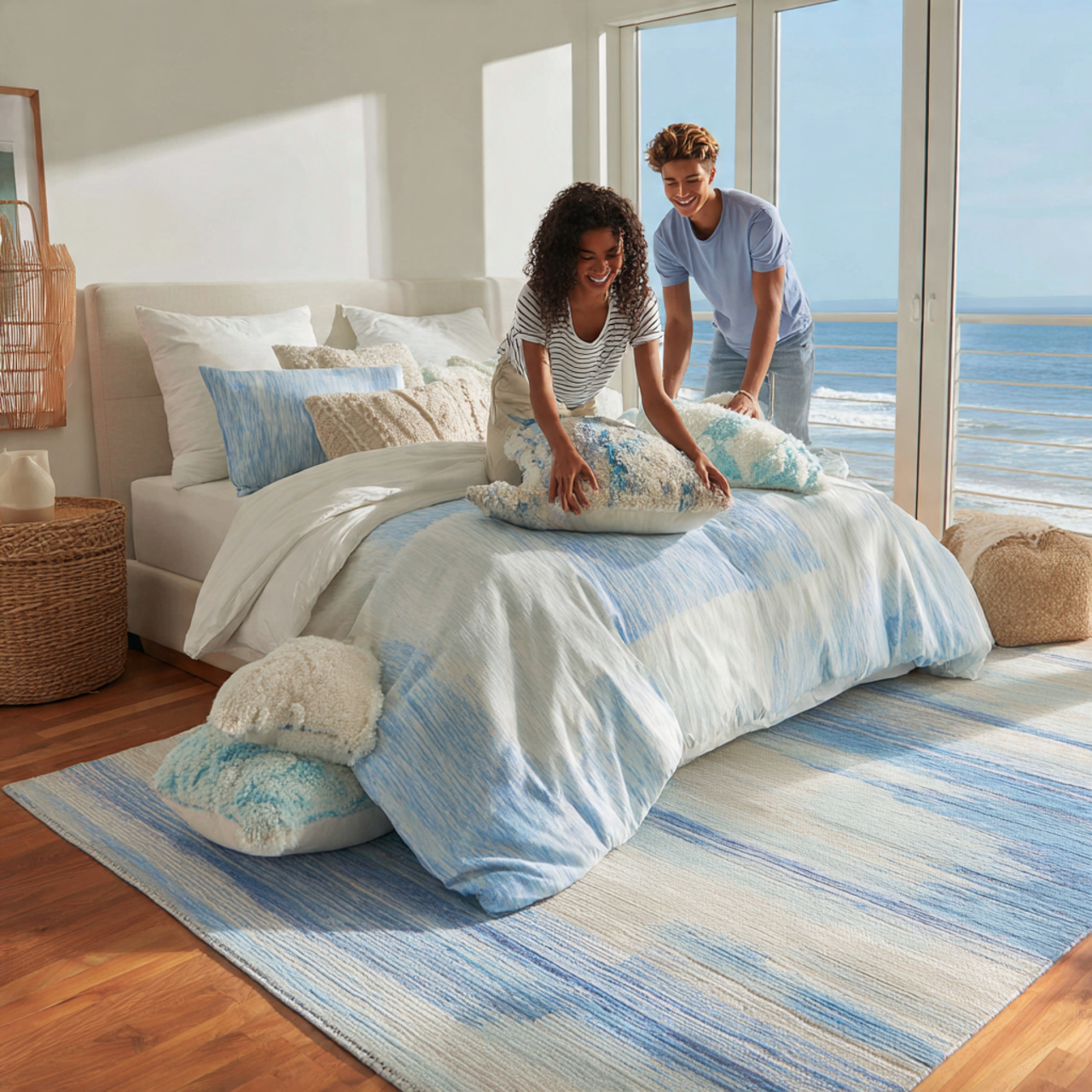 25 Blue Bedroom Decor Ideas That Inspire Calm, Style & Luxury 4 a bright coastal inspired bedroom with a sky