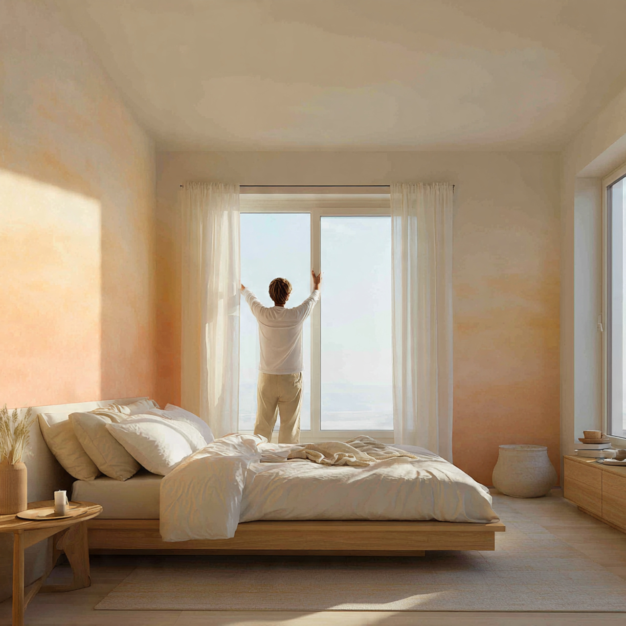 25 Bedroom Decor Wallpaper Ideas That Inspire Luxury & Comfort 7 a calming bedroom featuring soft pastel ombre