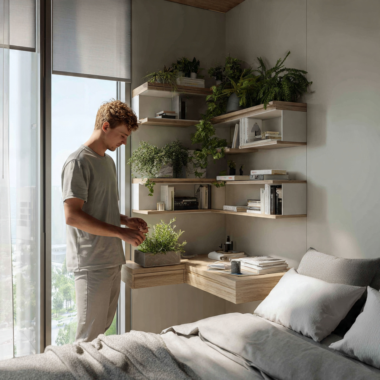 25 Stunning Bedroom Ideas for Small Rooms That Feel Spacious & Stylish 12 a compact bedroom with custom floating corner