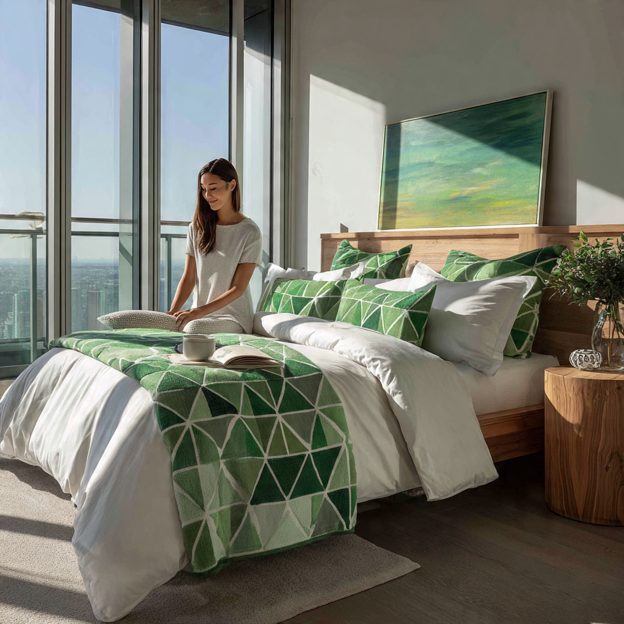 a contemporary bedroom featuring a bed with