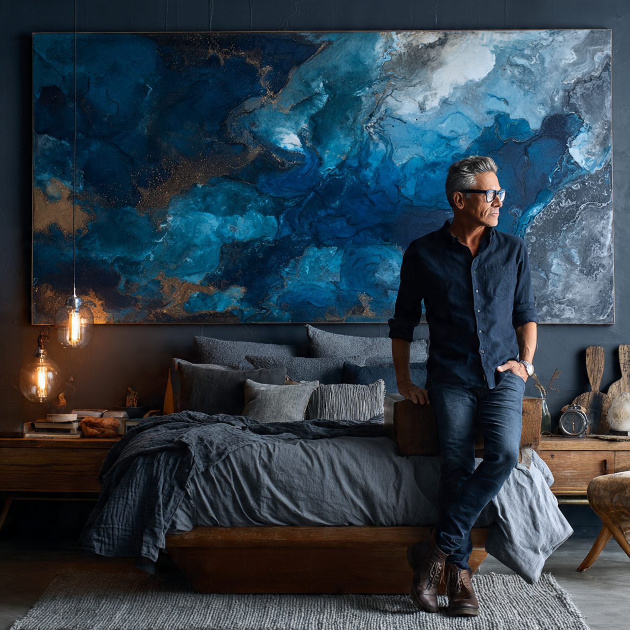 25 Blue Bedroom Decor Ideas That Inspire Calm, Style & Luxury 9 a contemporary bedroom with a large midnight