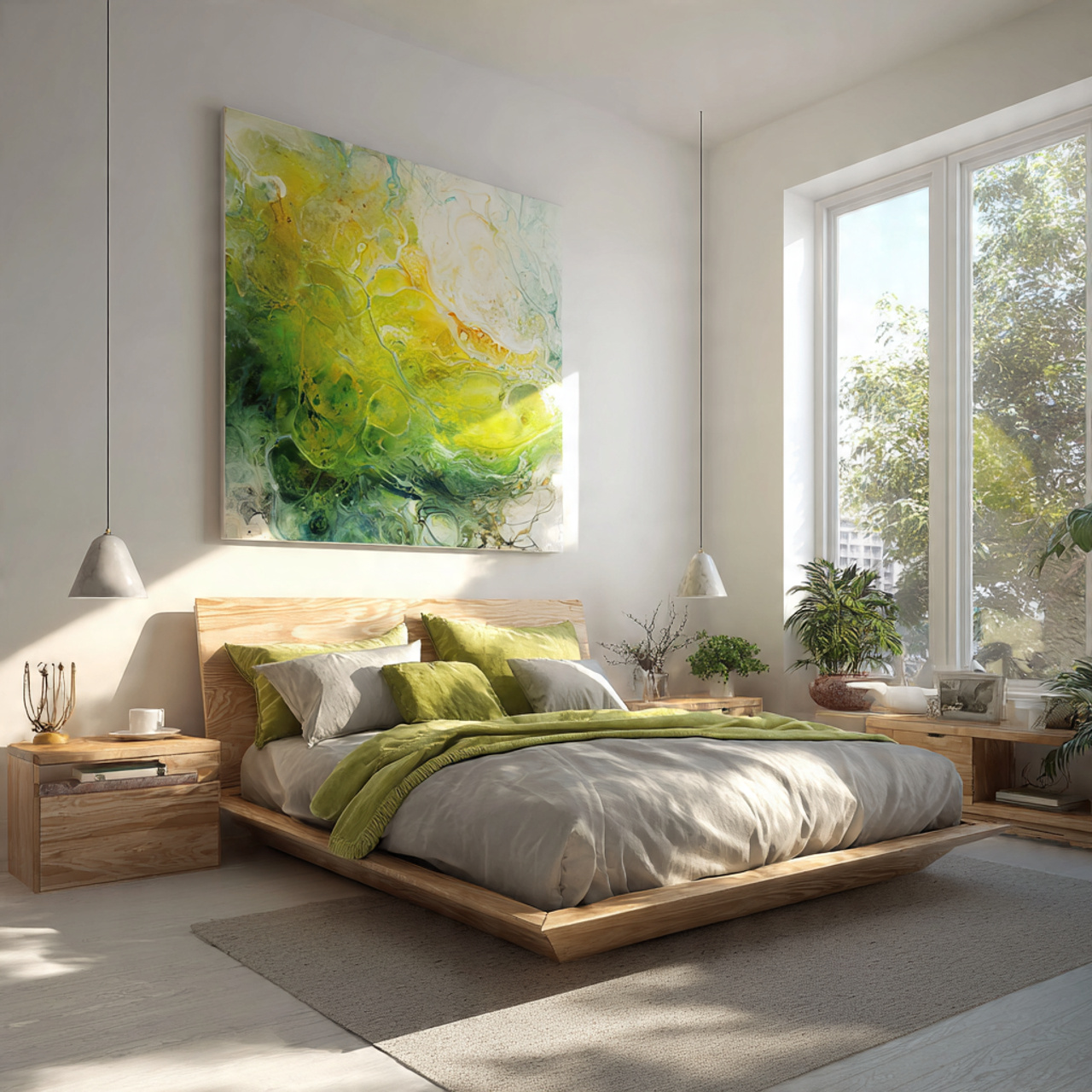 a contemporary bedroom with clean white walls