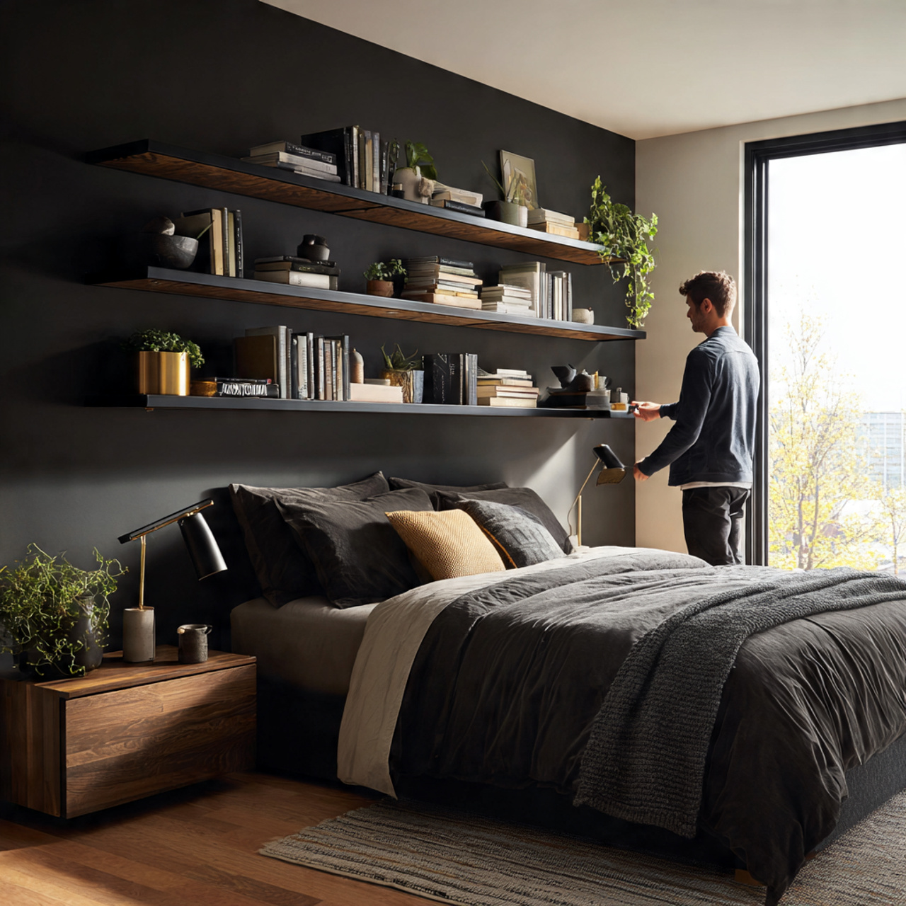 25 Black Bedroom Decor Ideas for a Bold & Luxurious Space 10 a contemporary bedroom with sleek black floating
