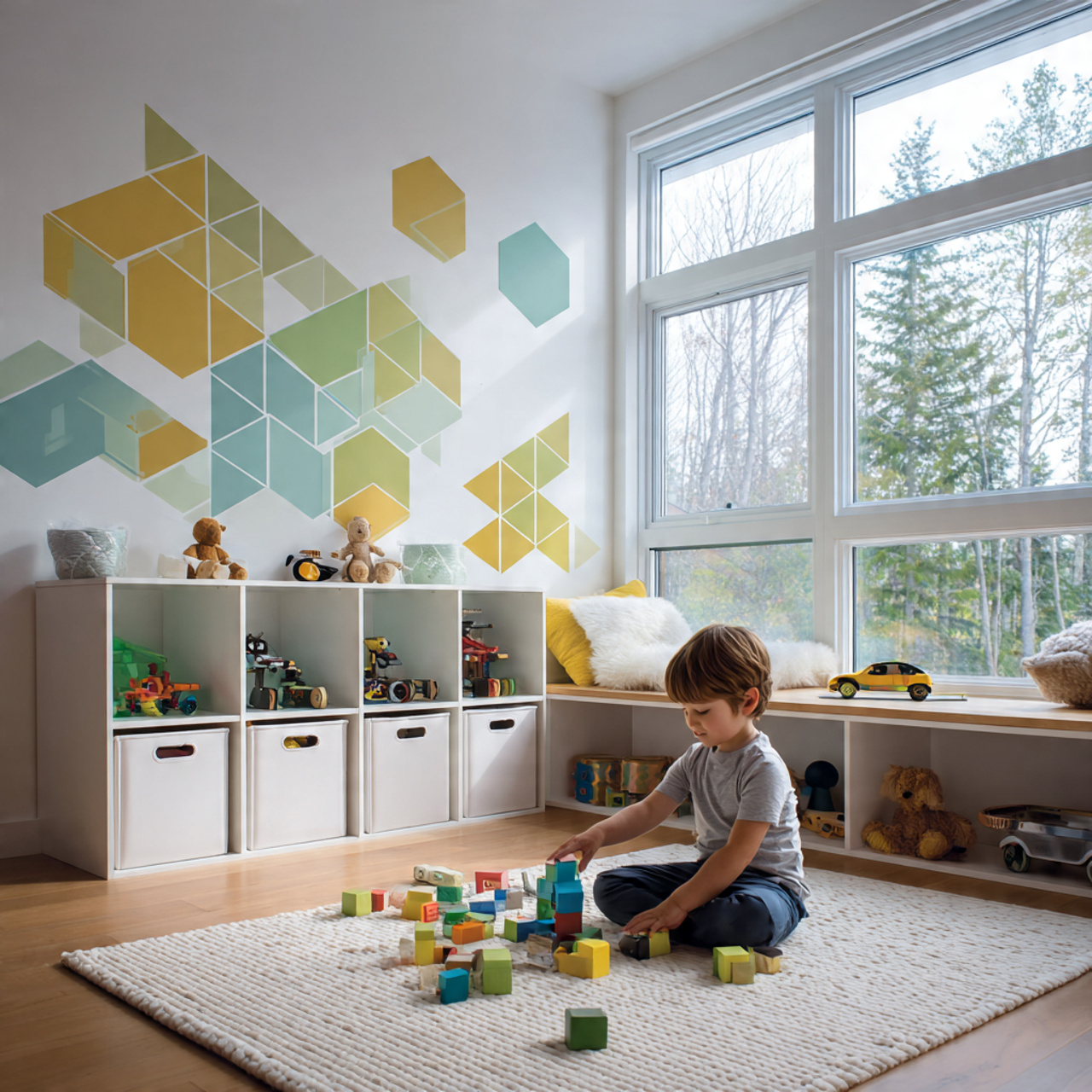 25 Kids Bedroom Decor Ideas: Magical, Stylish & Fun Room Inspirations 3 a contemporary kids bedroom with bright geometric