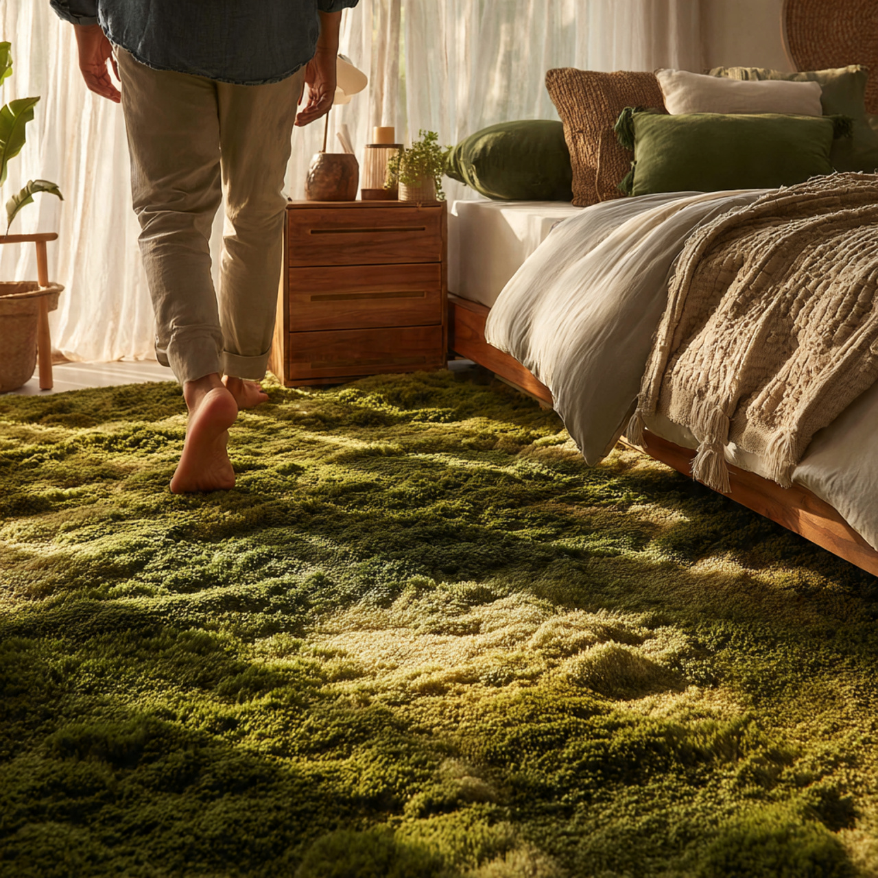 a cozy bedroom featuring a deep moss green