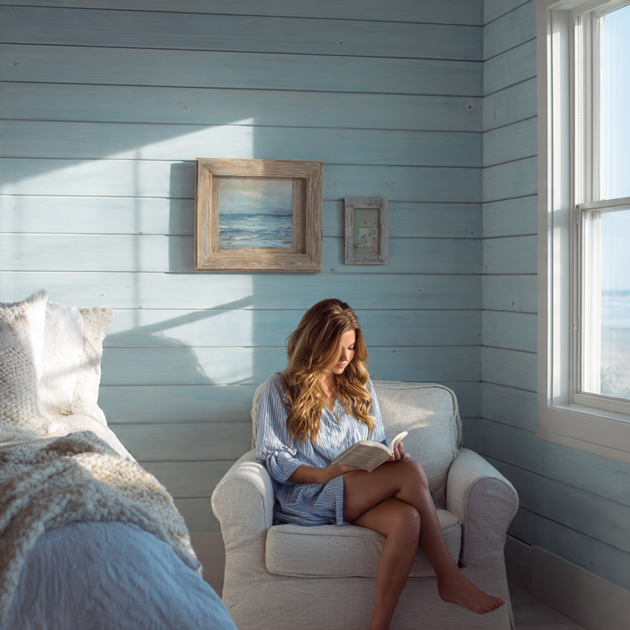 25 Blue Bedroom Decor Ideas That Inspire Calm, Style & Luxury 21 a cozy bedroom with baby blue shiplap