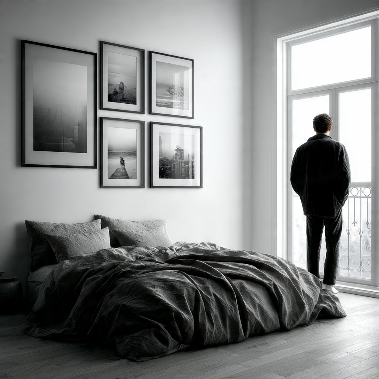 a minimalist bedroom wall adorned with a