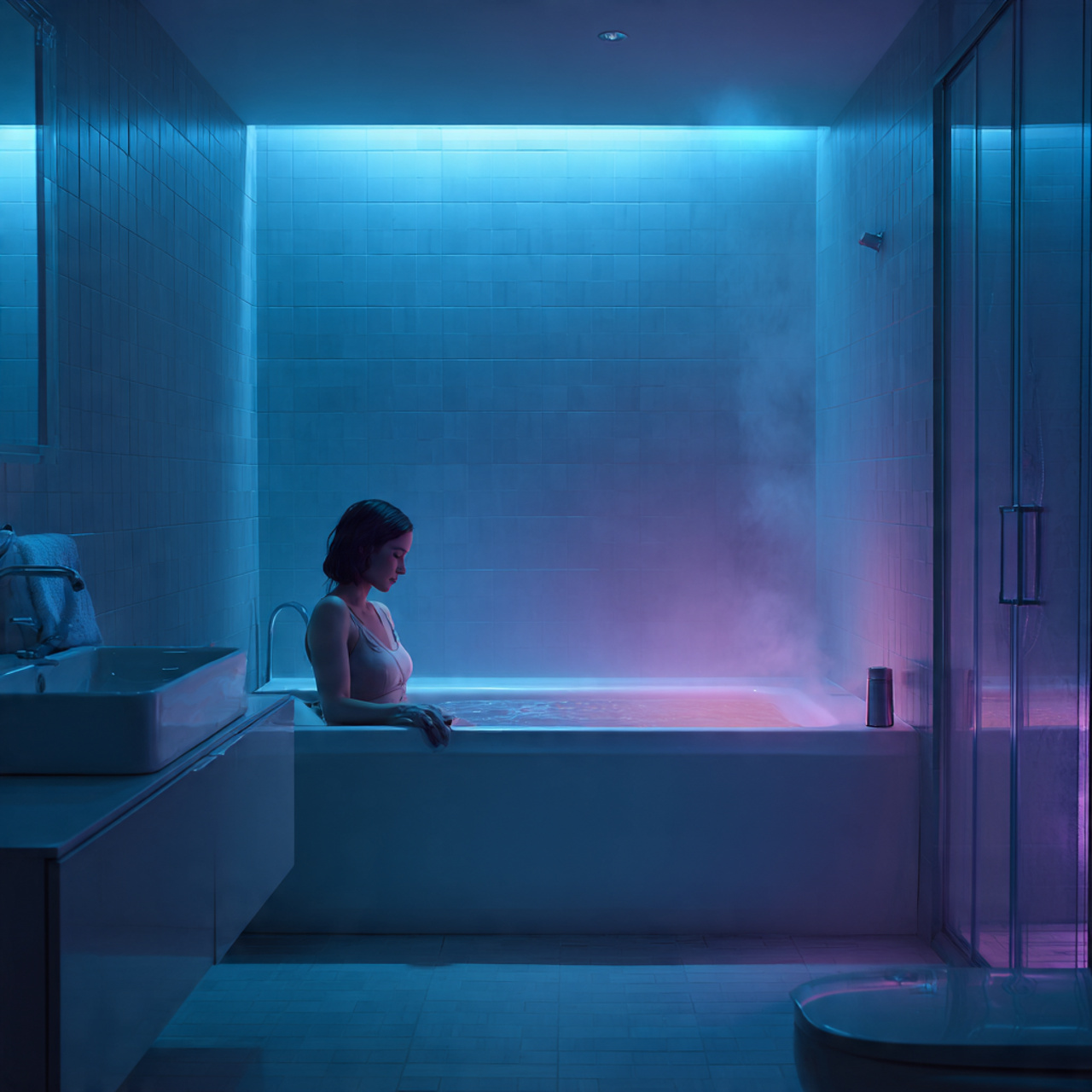 25 Luxury Bathroom Lighting Ideas That Inspire & Impress 11 a modern bathroom illuminated with color changing smart