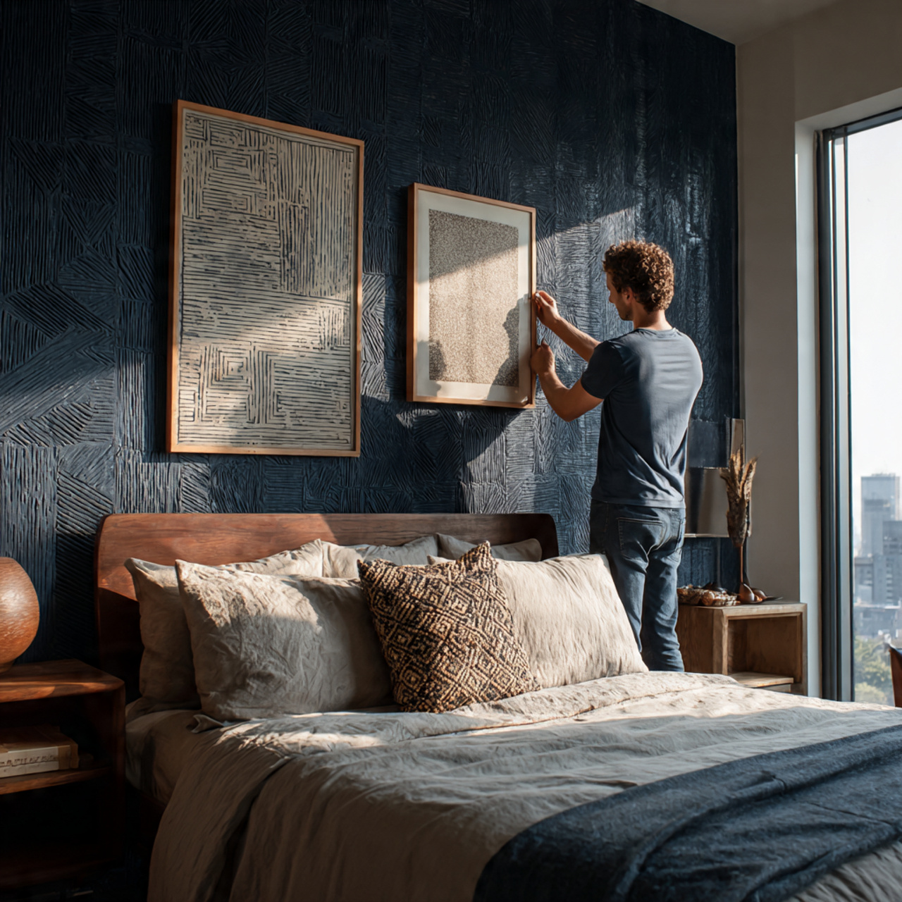 25 Blue Bedroom Decor Ideas That Inspire Calm, Style & Luxury 3 a modern bedroom with a dark indigo