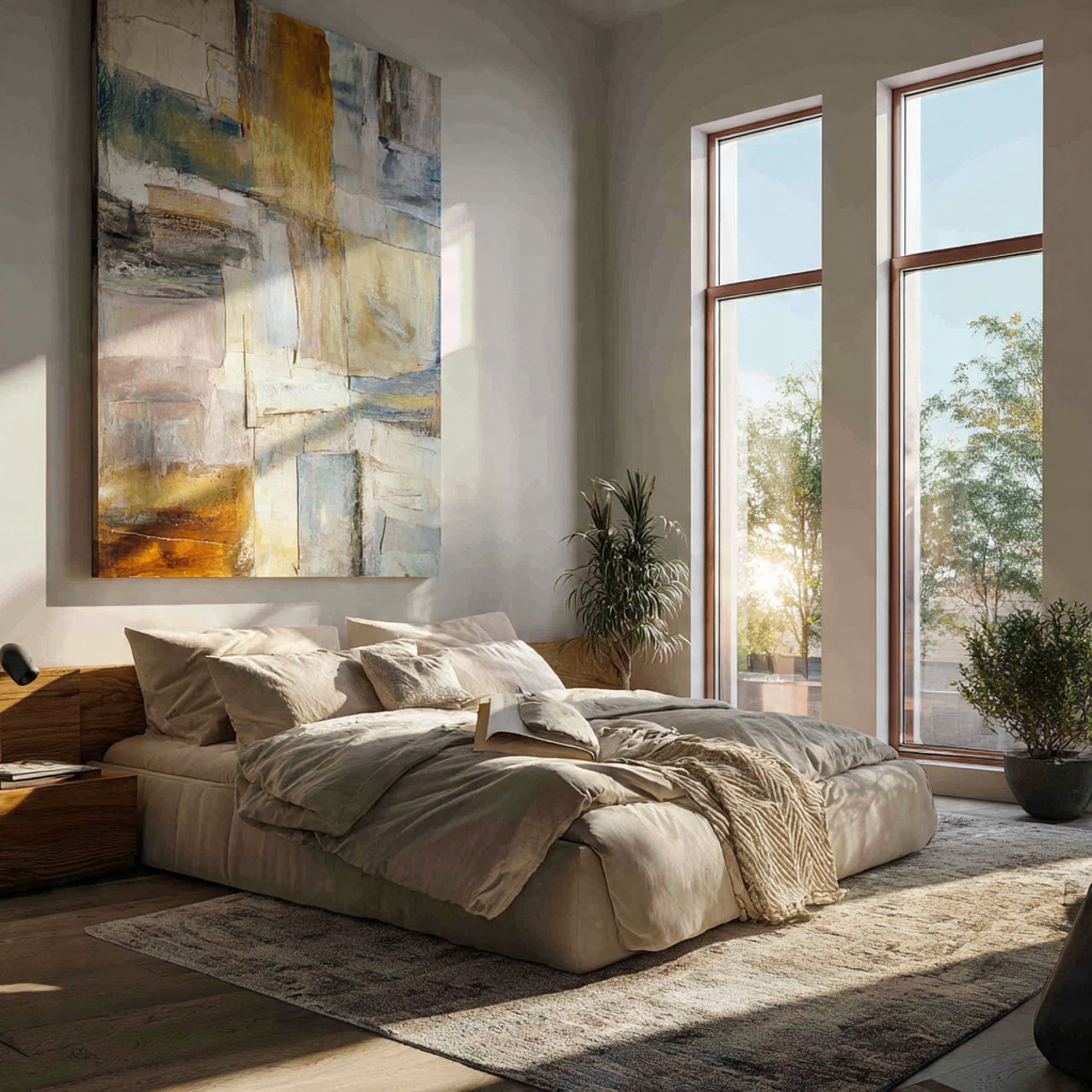 25 Chic & Inspiring Bedroom Wall Decor Above Bed Ideas You’ll Love 1 a modern bedroom with a large oversized