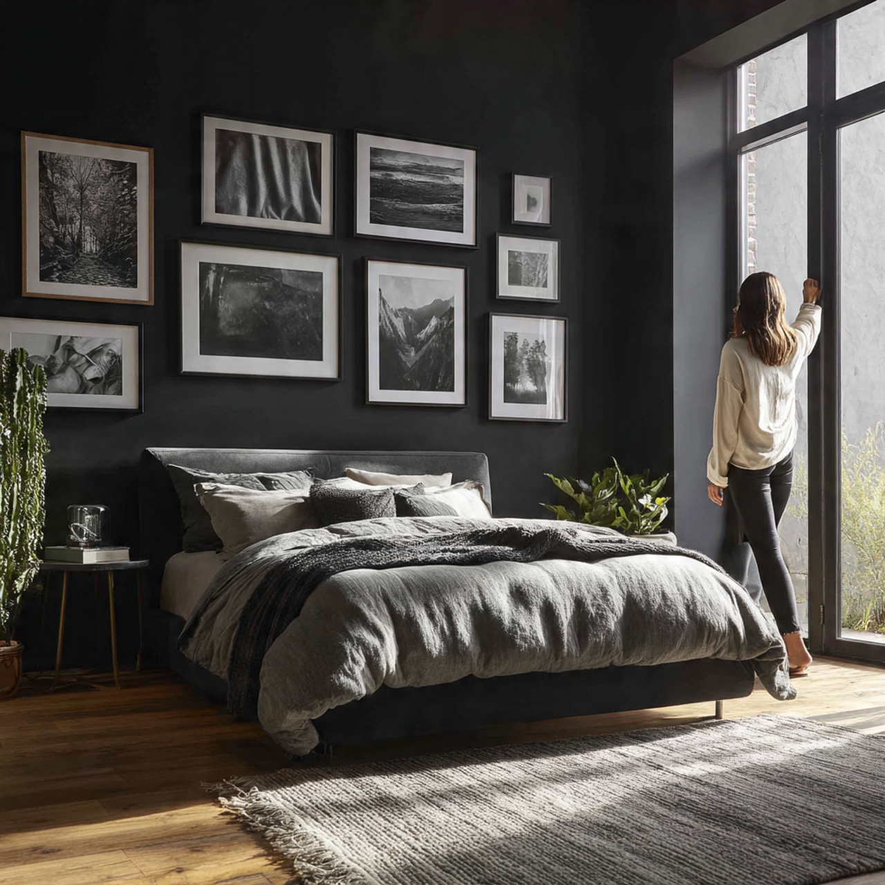 25 Black Bedroom Decor Ideas for a Bold & Luxurious Space 16 a modern black bedroom featuring framed black