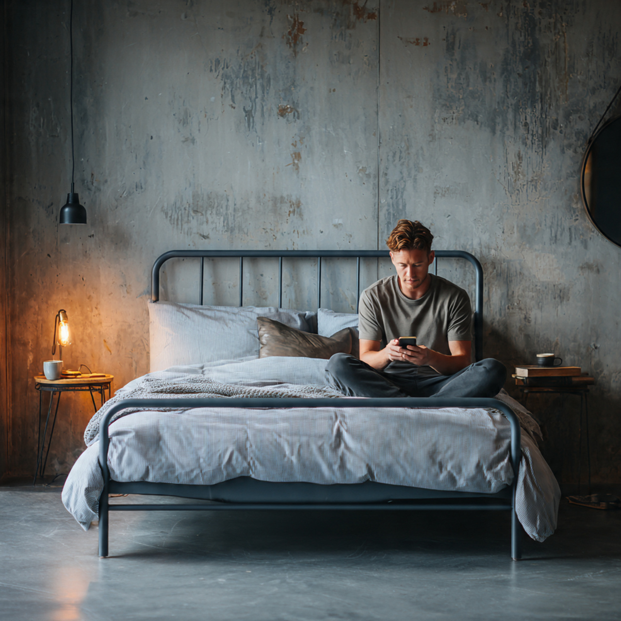 25 Blue Bedroom Decor Ideas That Inspire Calm, Style & Luxury 13 a modern industrial bedroom featuring a steel