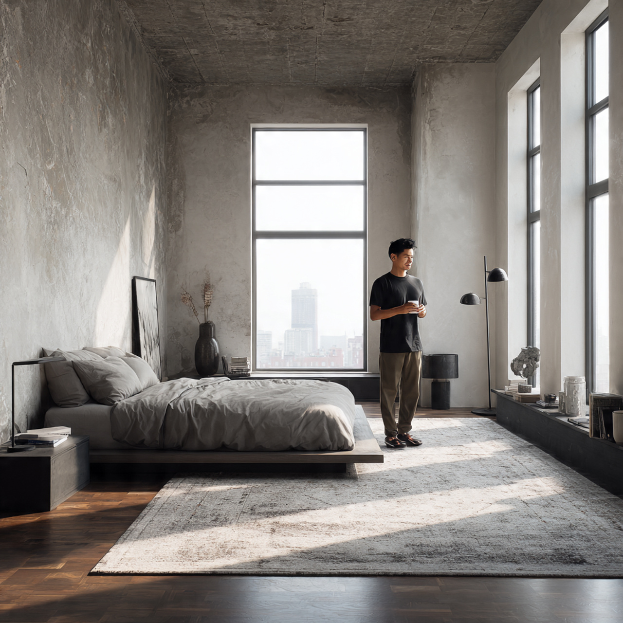 a modern mens bedroom with sleek polished