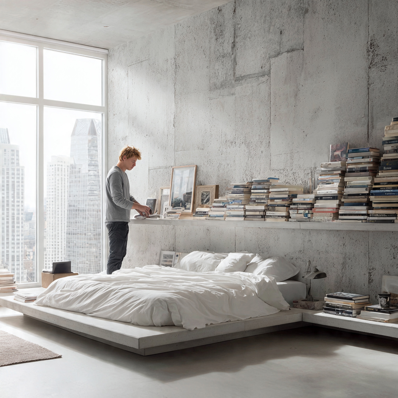 25 Bedroom Decor Wallpaper Ideas That Inspire Luxury & Comfort 19 a modern minimalist bedroom with architectural concrete