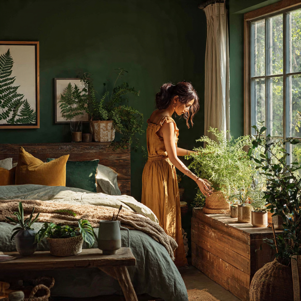 25 Room Decor Bedroom Aesthetic Ideas That Elevate Comfort and Elegance 15 a nature inspired bedroom with deep green walls